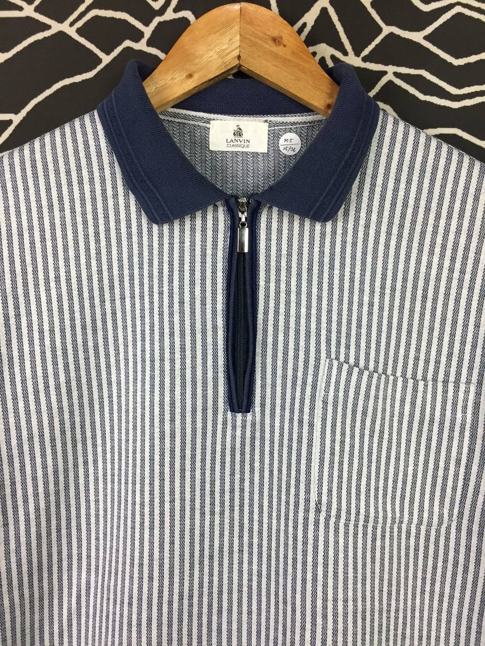 Lanvin Vtg Lanvin Classique Striped Quarter-Zip Polo Shirt Size US M / EU 48-50 / 2 - 3 Thumbnail