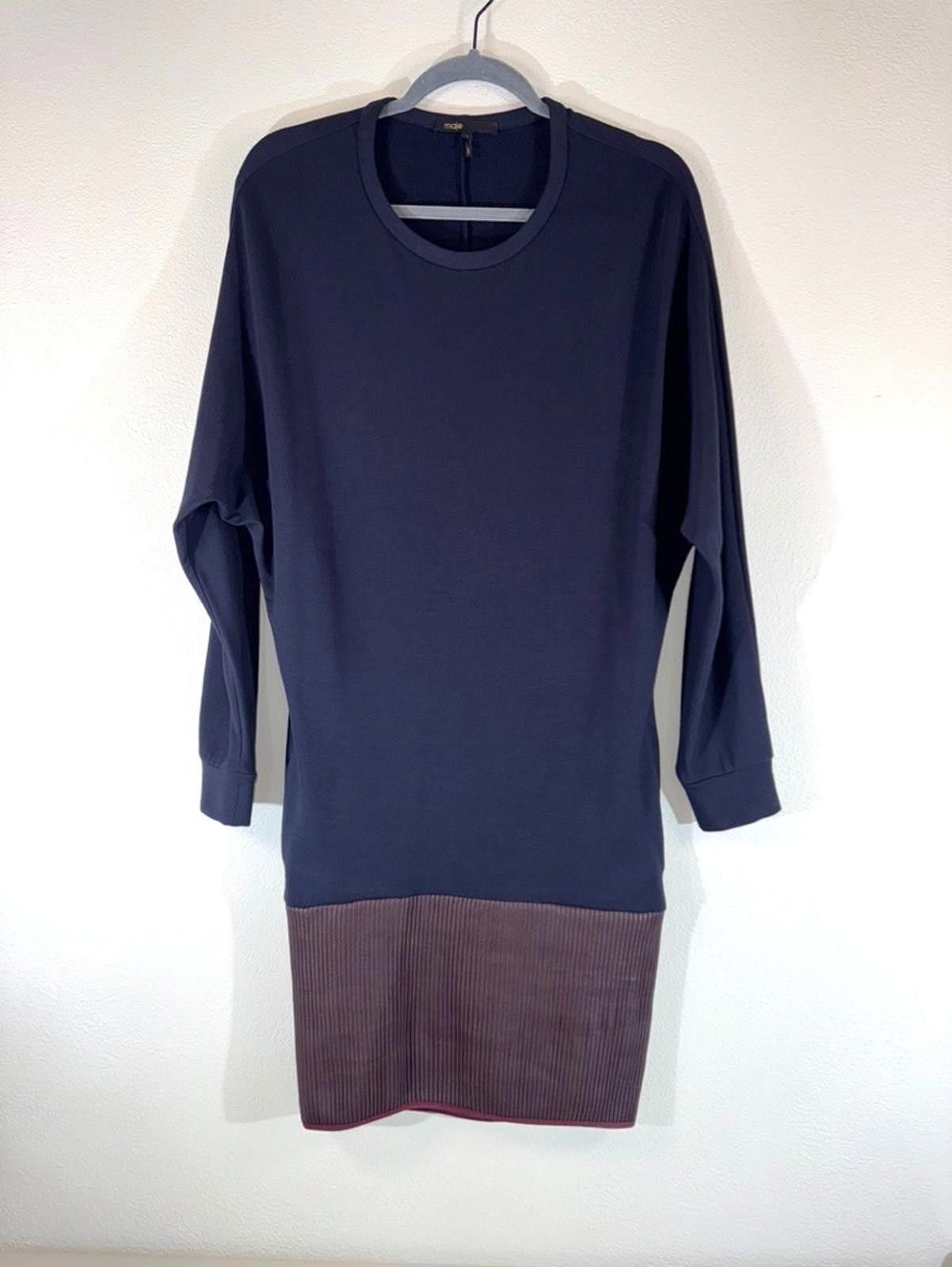 Maje MAJE BLUE LONG SLEEVED JERSEY DRESS LEATHER SIZE 1 US SMALL Size S / US 4 / IT 40 - 1 Thumbnail