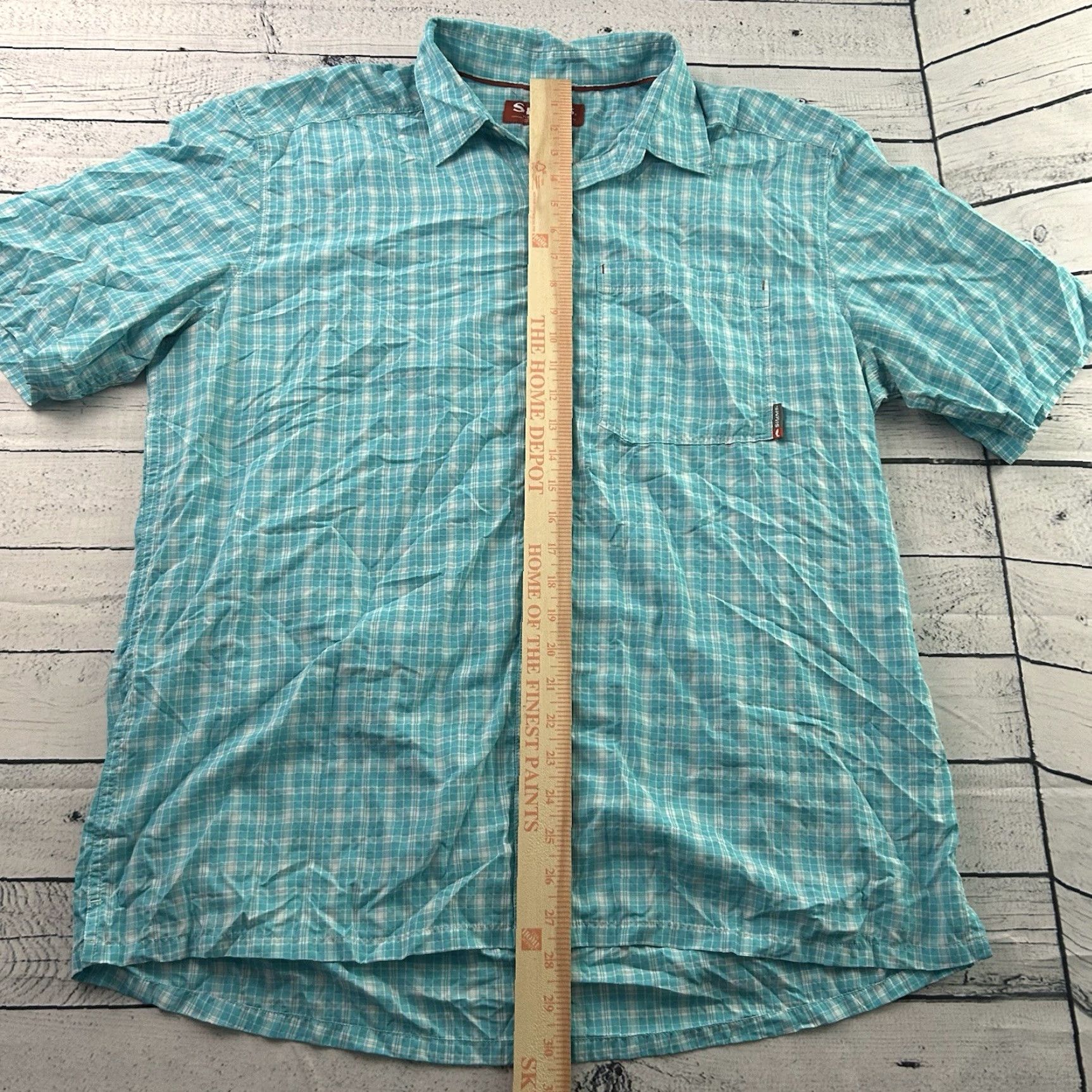 Vintage SIMMS Plaid Nylon Short Sleeve Button-Front Shirt Mens XL Blue White Size US XL / EU 56 / 4 - 4 Thumbnail