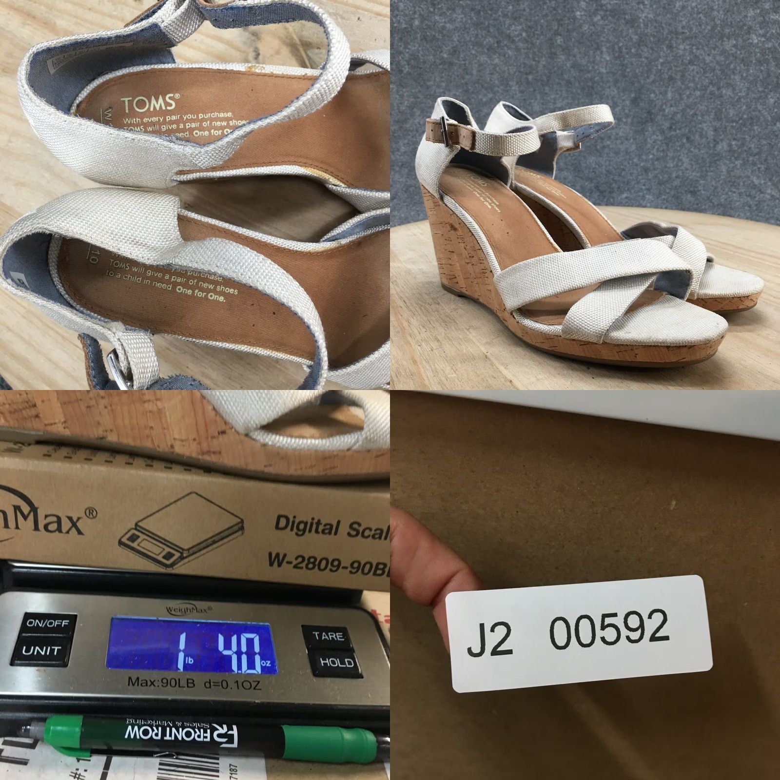 Toms TOMS Sandals Womens 10 Sienna Open Toe Wedge Ankle Strappy Beige Fabric Size US 10 / IT 40 - 10 Thumbnail