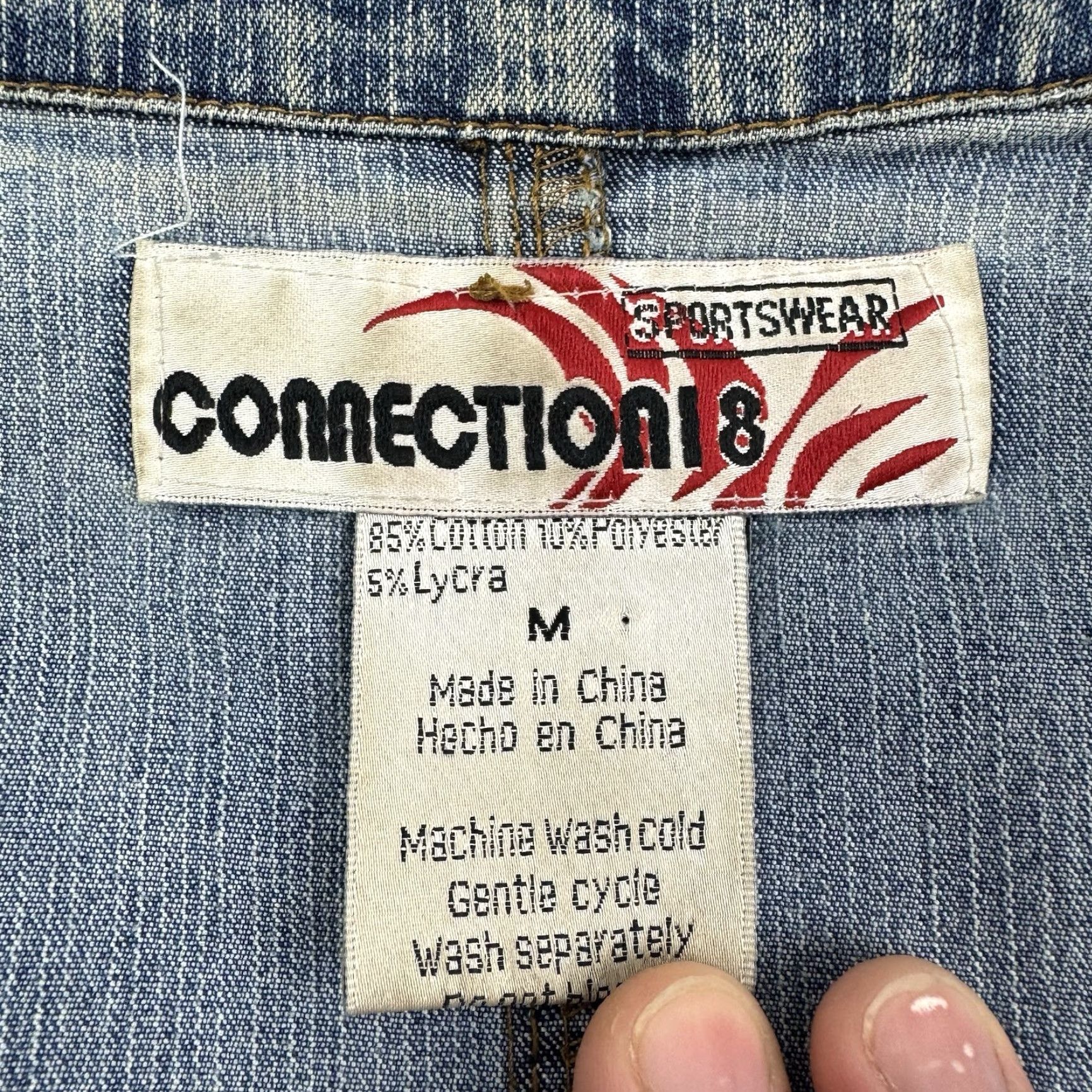 Denime VINTAGE Connection 18 Denim Jacket Women's M Blue Hipster 90s Y2K Grunge Punk Jacket Womens Medium Blue Hipster 90s Y2K Fashion Size M / US 6-8 / IT 42-44 - 7 Thumbnail