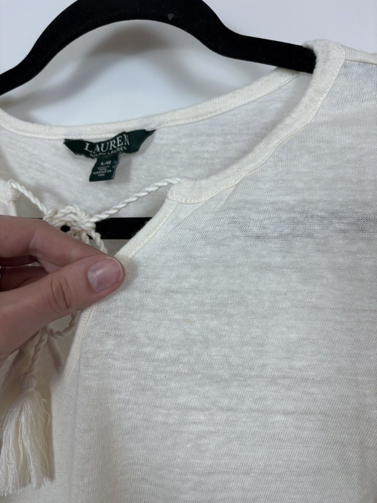 Lauren Ralph Lauren Lauren Ralph Lauren Women’s Ivory Linen Long Sleeve Blouse Size L / US 10 / IT 46 - 14 Thumbnail