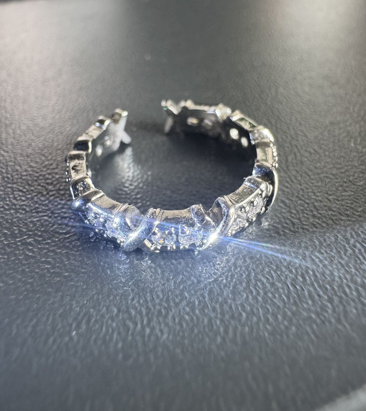 Other Silver Iced Out "X" Cross Eternity Band Ring - Adjustable Size ONE SIZE - 1 Thumbnail