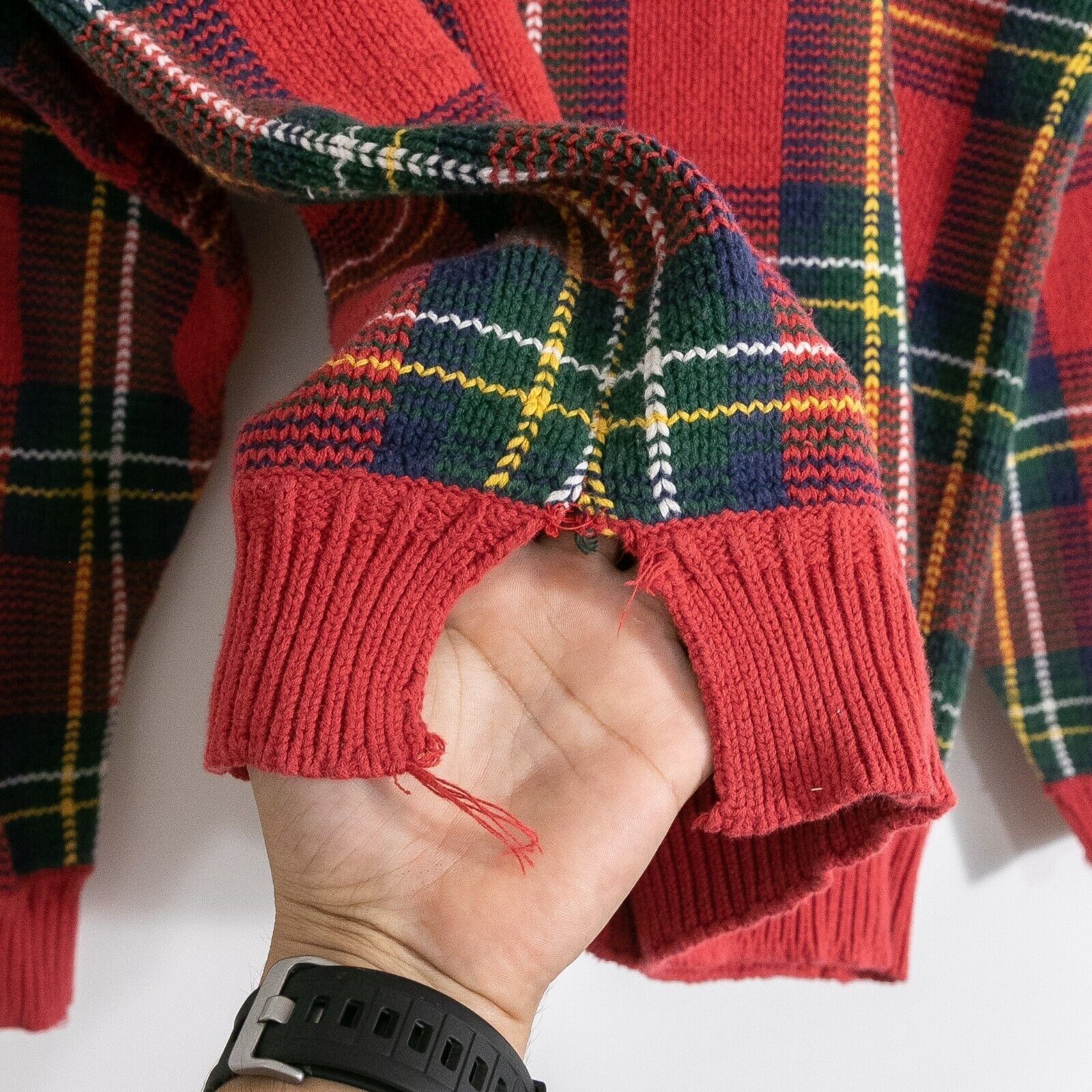 Vintage Vintage Tartan Plaid Cotton Knit Sweater Large - Distressed Size US L / EU 52-54 / 3 - 3 Thumbnail