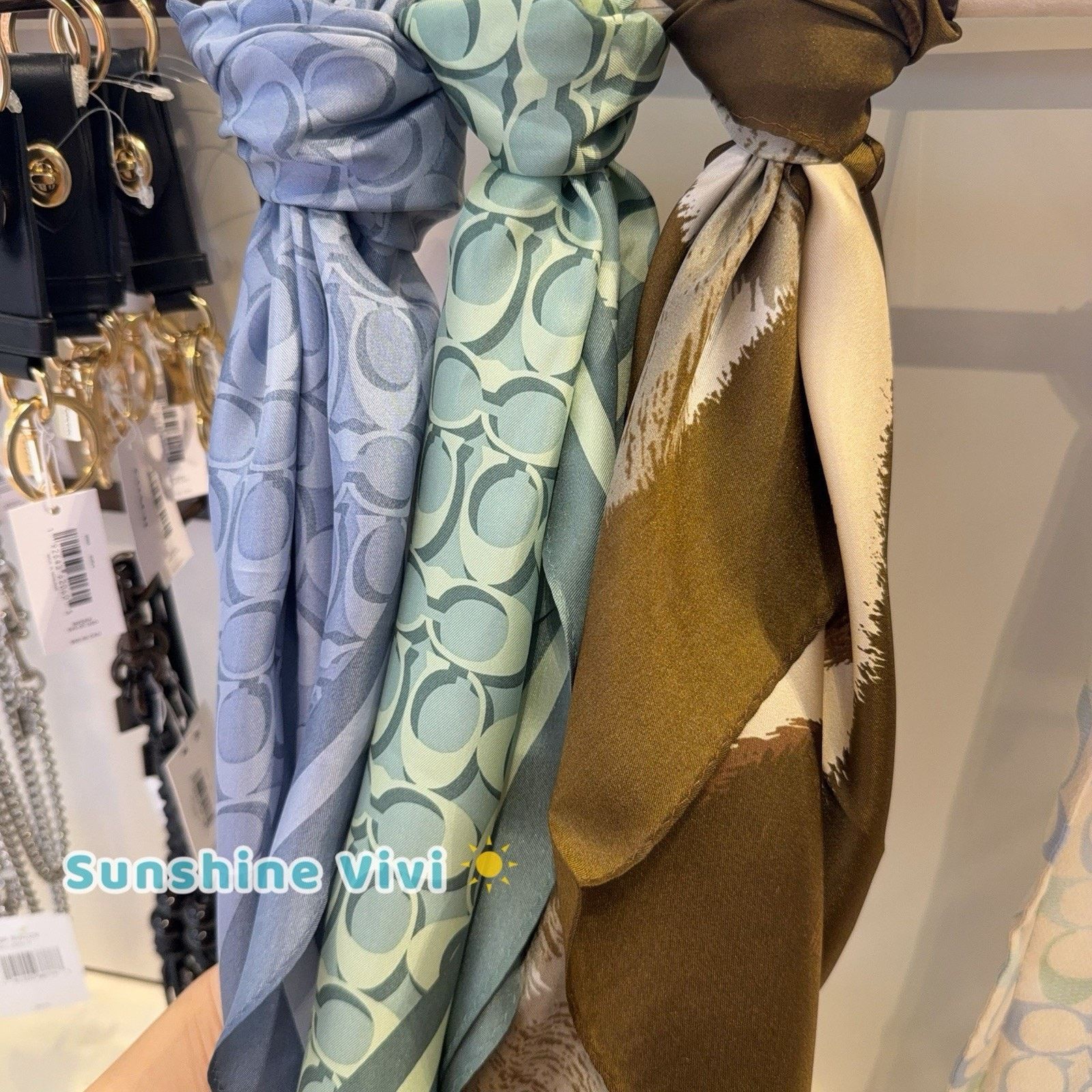 Coach NWT Coach Silk Diamond Scarf CCQ00 mint color (no bag） Size ONE SIZE - 3 Thumbnail