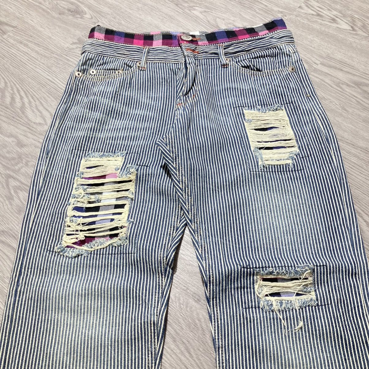 Japanese Brand 2000s Japanese Brand Double Waist Ripped Striped Pants Size US 29 - 4 Thumbnail
