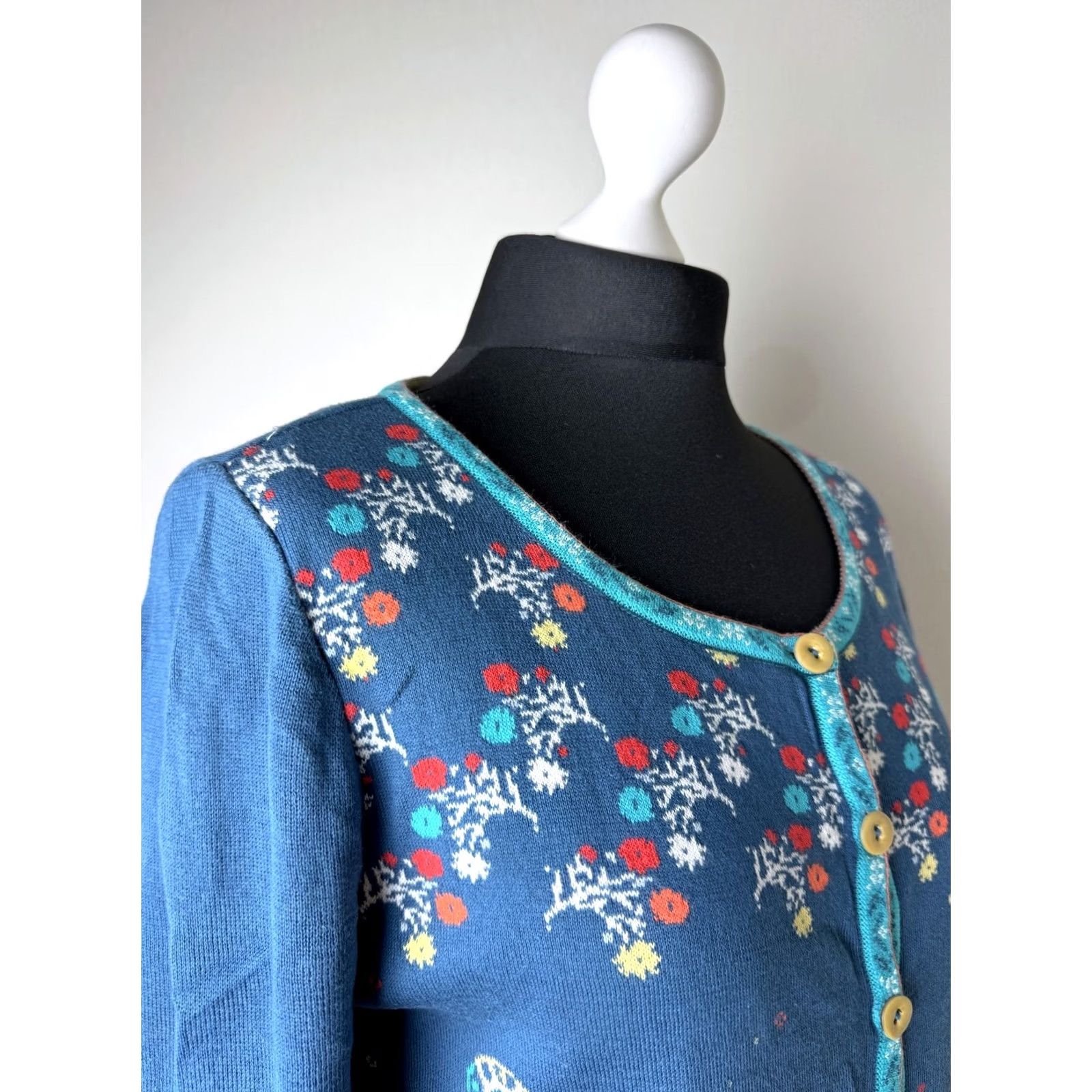 Vintage IVKO Cardigan Jumper Womens Cotton Crew Neck Size 40 Blue Boho Ethnic Size S / US 4 / IT 40 - 3 Thumbnail