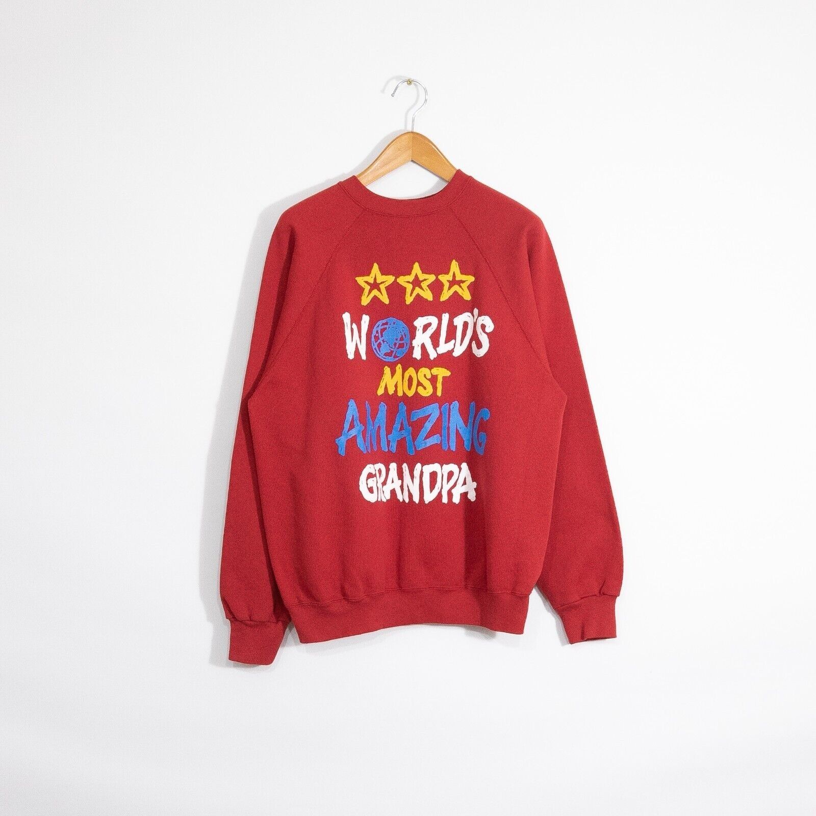 Vintage Vintage 90s Worlds Best Grandpa Sweatshirt XL - Raglan Red Size US XL / EU 56 / 4 - 1 Thumbnail