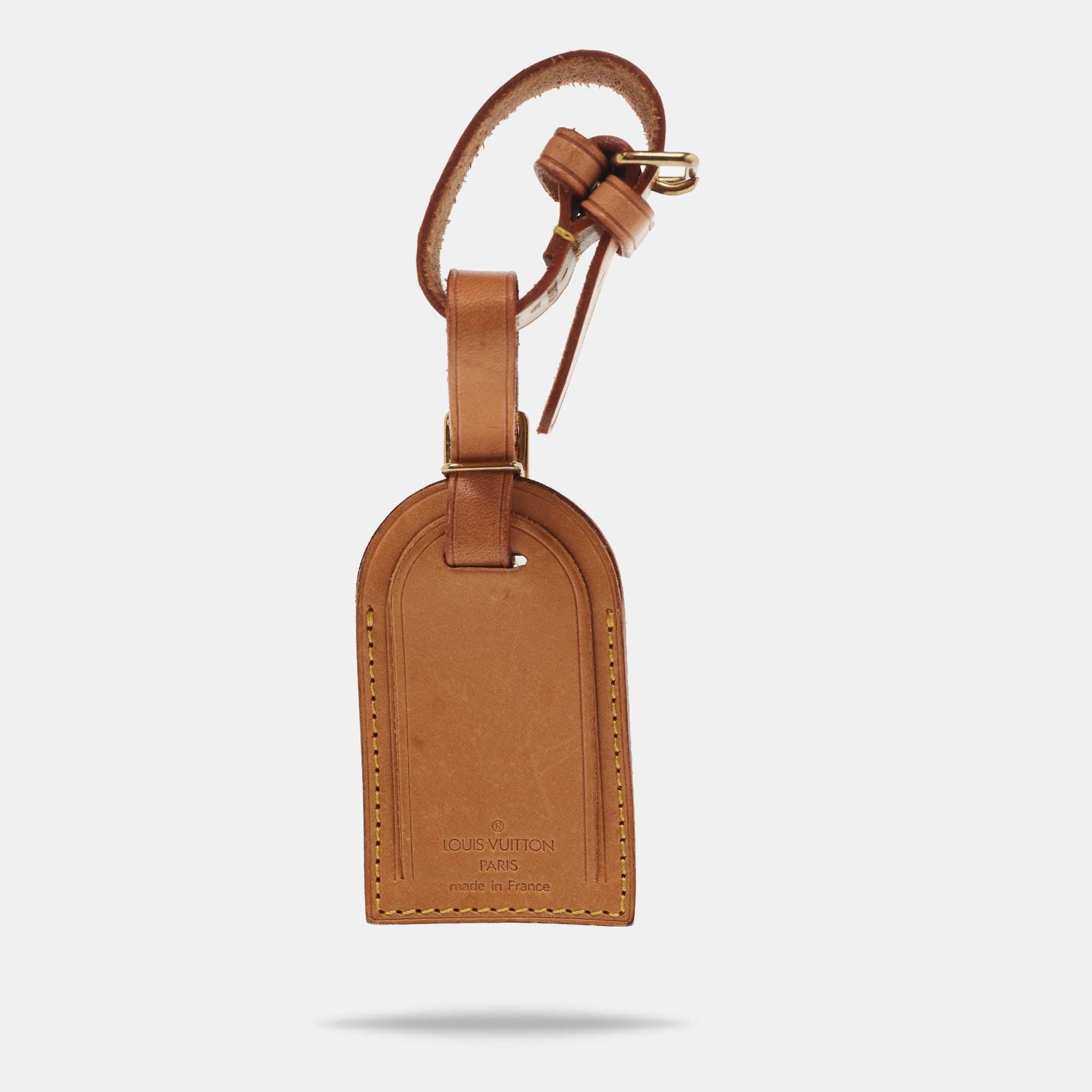 image of Louis Vuitton Vachetta Leather Luggage Name Tag & Strap Holder in Black, Women's