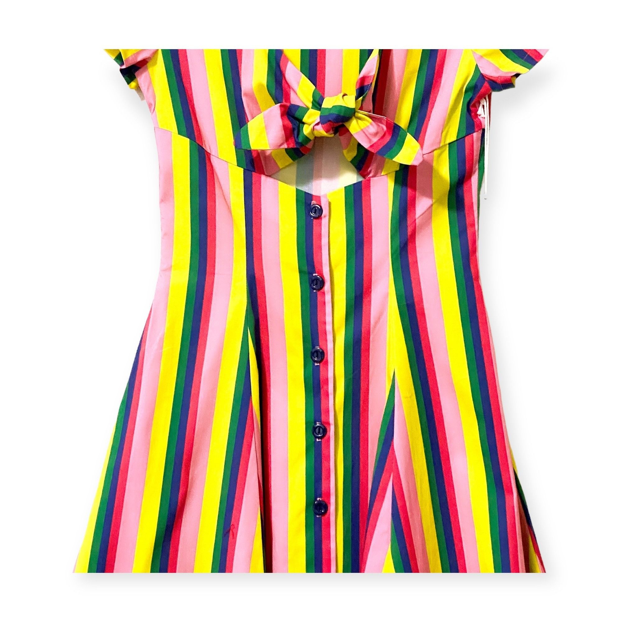 Staud STAUD Alice Multicolor Stripe Knotted Poplin Midi Dress Size Size XS / US 0-2 / IT 36-38 - 6 Thumbnail