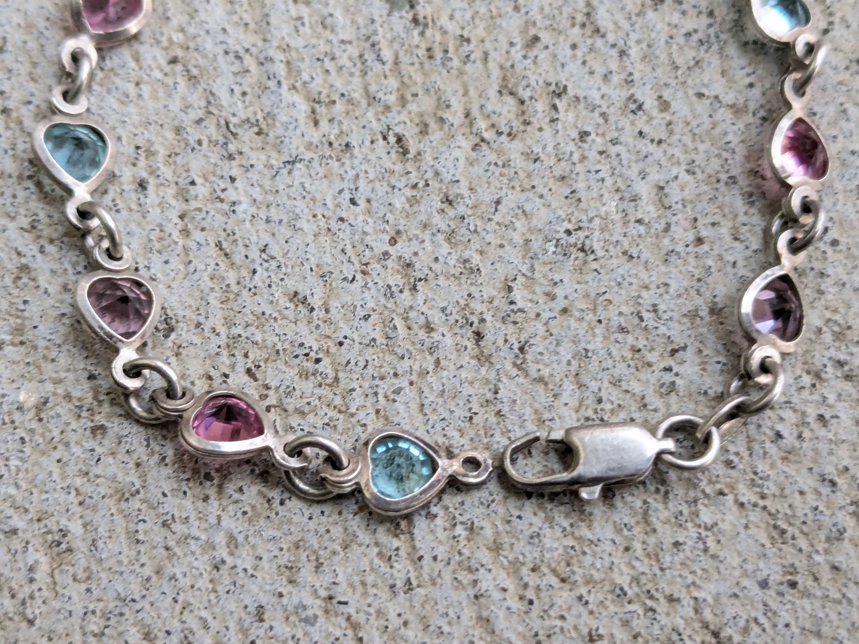 Jewelry Vintage Sterling Silver Bracelet 7.25" Italy Rainbow Hearts Size ONE SIZE - 4 Thumbnail