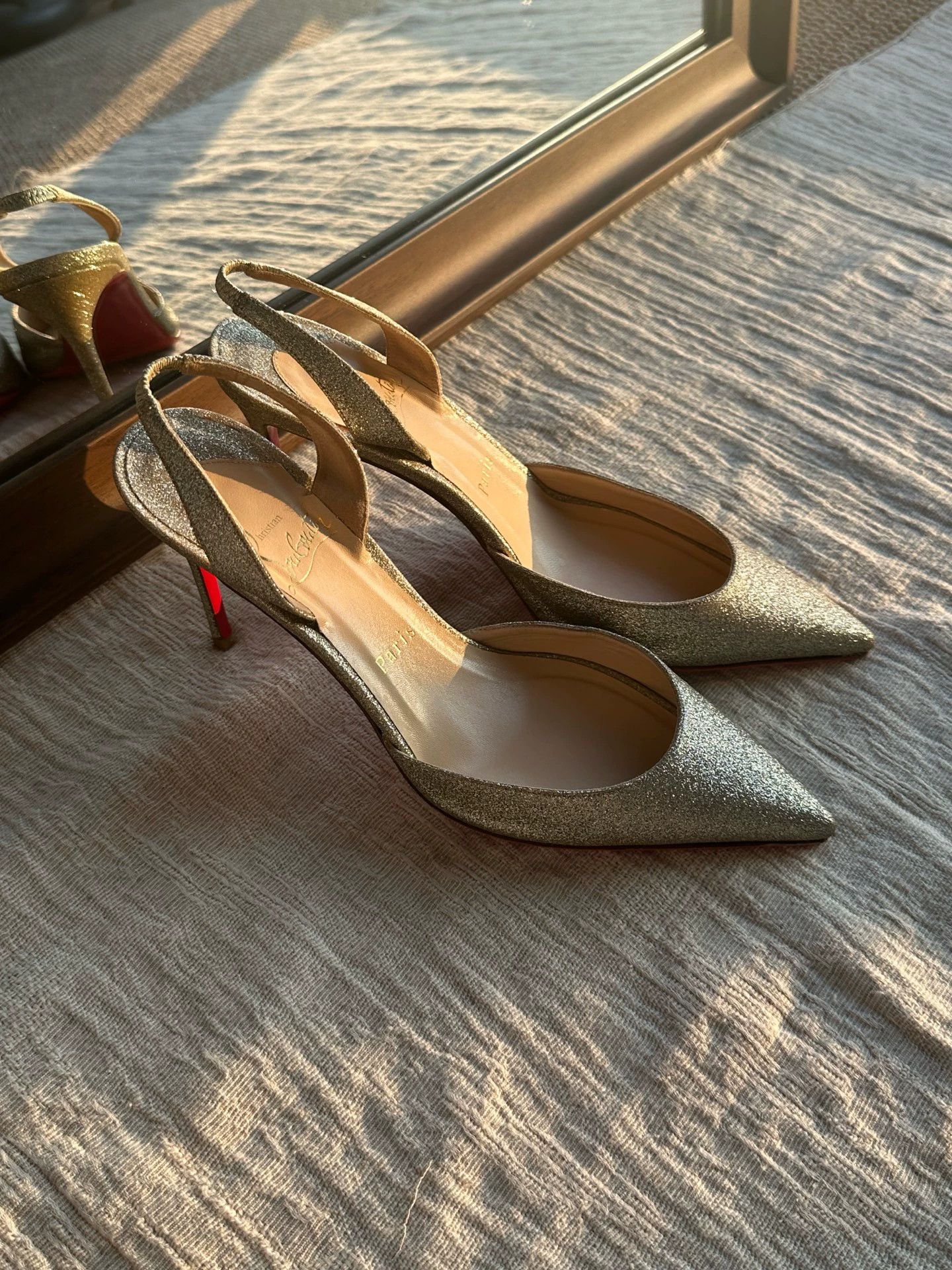Christian Louboutin Christian Louboutin Sequin Red Sole Heels Gold 37.5 Size US 7.5 / IT 37.5 - 1 Thumbnail