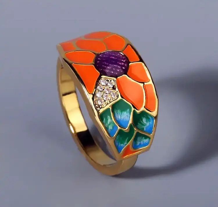 Jewelry Colorful Charming Flower Enamel Ring ( size 6 to 10 ) Size ONE SIZE - 1 Thumbnail