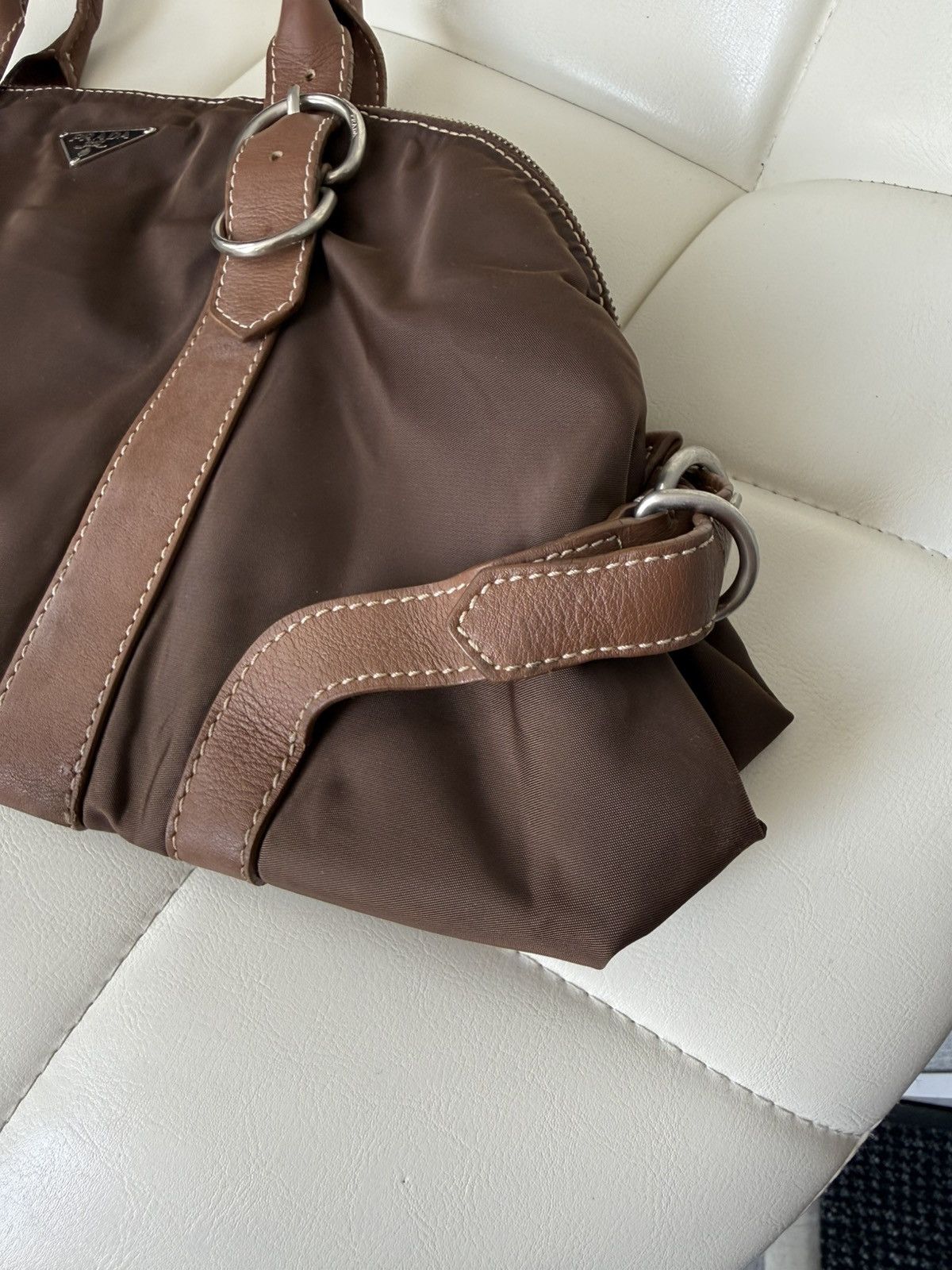 Prada Vintage 00s Prada Triangle Logo Nylon & Leather Brown Bag Size ONE SIZE - 4 Thumbnail