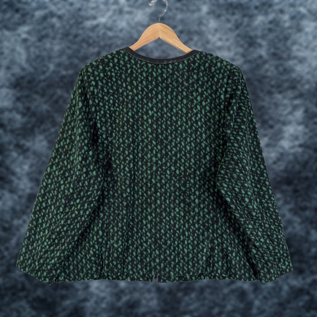 Bob Mackie VINTAGE Bob Mackie Jacket Womens L Green Black Zip Front Faux Leather Trim Print Size L / US 10 / IT 46 - 1 Thumbnail