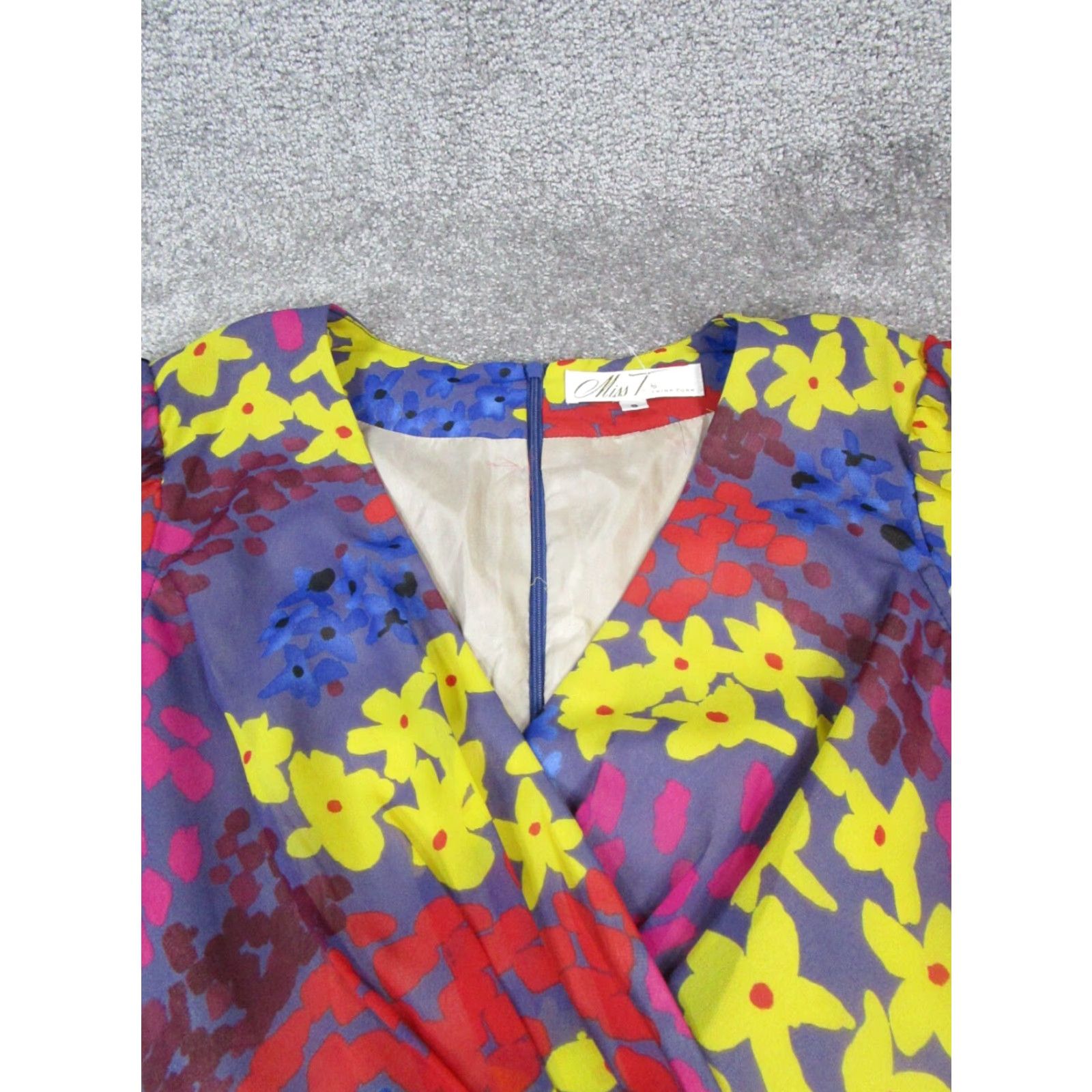 Trina Turk Trina Turk Miss T Dress Blouson Womens Blue Floral V-Neck Sleeveless Zip Short 6 Polyester Size M / US 6-8 / IT 42-44 - 2 Thumbnail