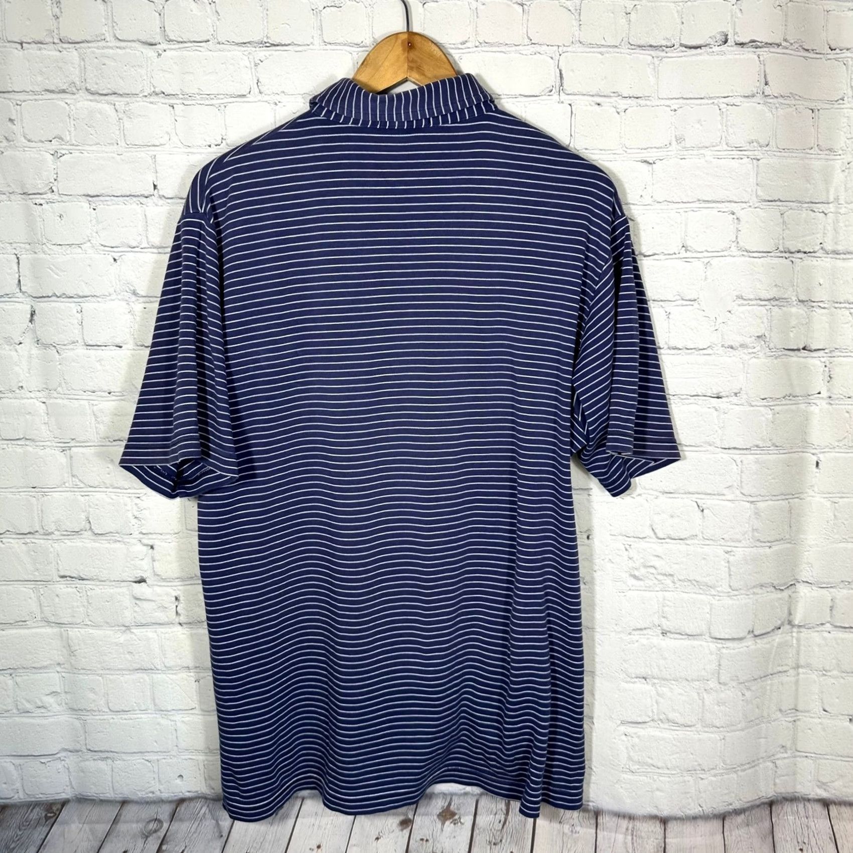 Peter Millar Peter Millar Mens Large Blue White Striped Cotton Short Sleeve Polo MF13K26 Size US L / EU 52-54 / 3 - 6 Thumbnail