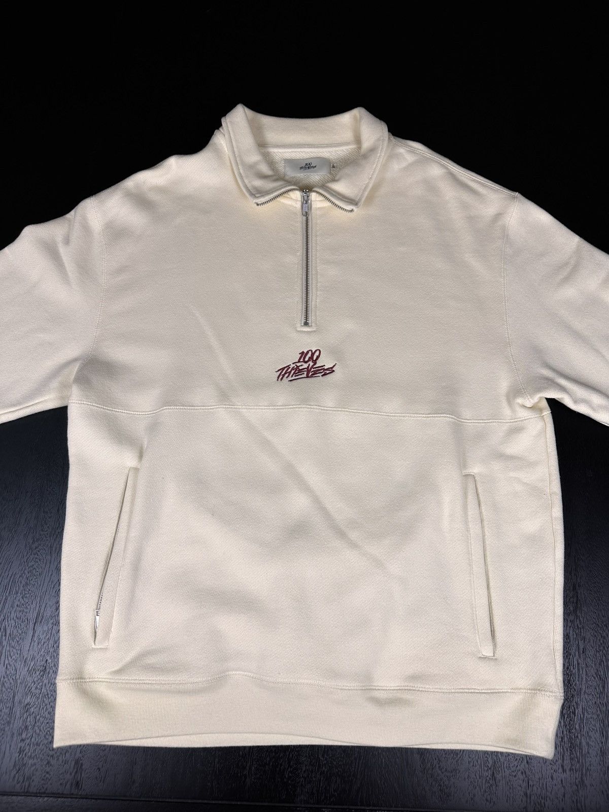 100 Thieves 100 Thieves Quarter Zip — Cream w/ Maroon Logo (L) Size US L / EU 52-54 / 3 - 1 Thumbnail
