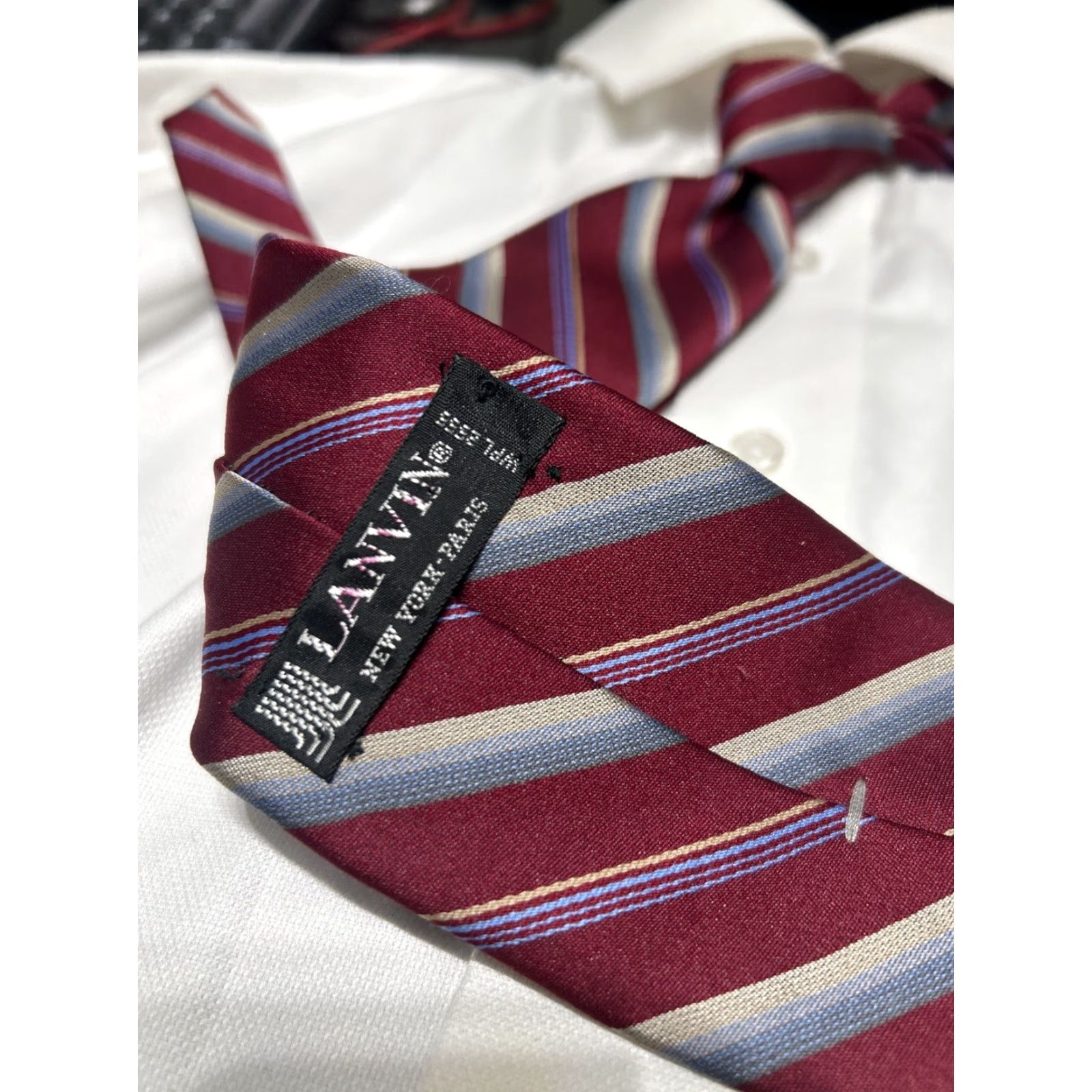Lanvin VINTAGE Lanvin NECK TIE Men Red Blue Striped 100% Silk Classic 57-60 in 3 1/2 - 3 3/4 in France Mens Size ONE SIZE - 3 Thumbnail