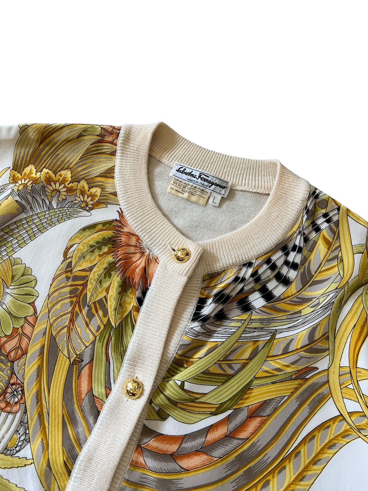 Salvatore Ferragamo Vintage Salvatore Ferragamo Silk Motif Cardigan Size L / US 10 / IT 46 - 3 Thumbnail