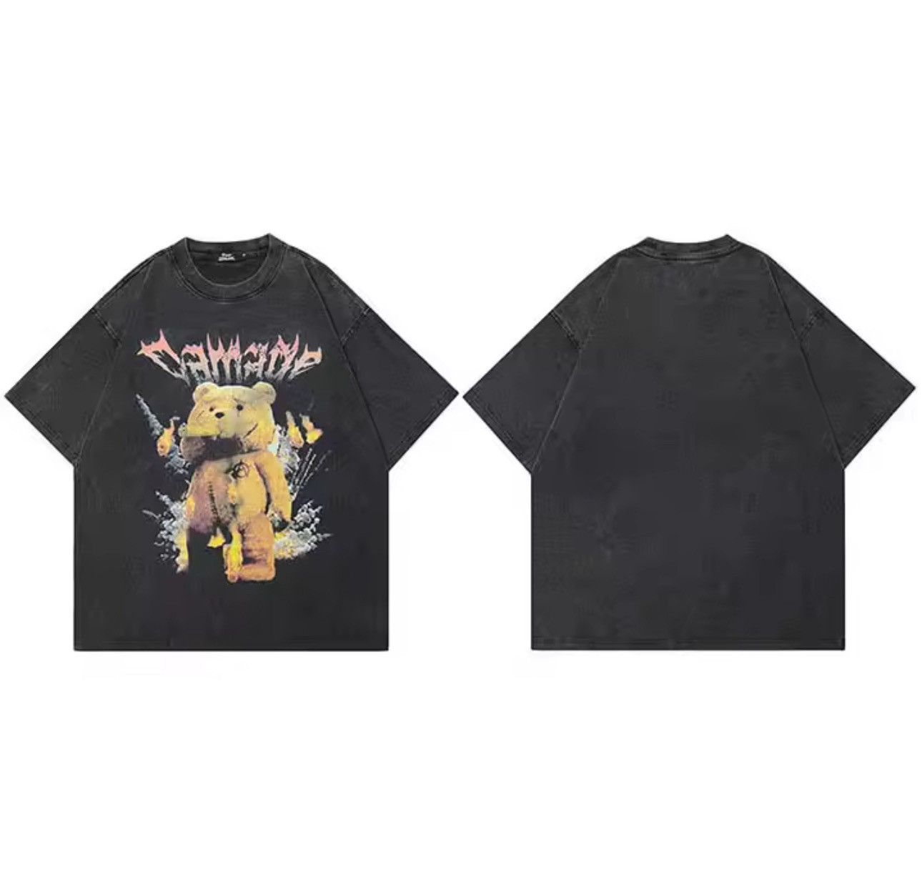 Japanese Brand Retro Style Washed Funny Smoking Bear Cotton T Shirt Size US M / EU 48-50 / 2 - 7 Thumbnail
