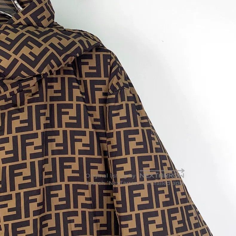 Fendi Fendi Dark brown logo letter all-over print striped hooded Size US XL / EU 56 / 4 - 3 Thumbnail