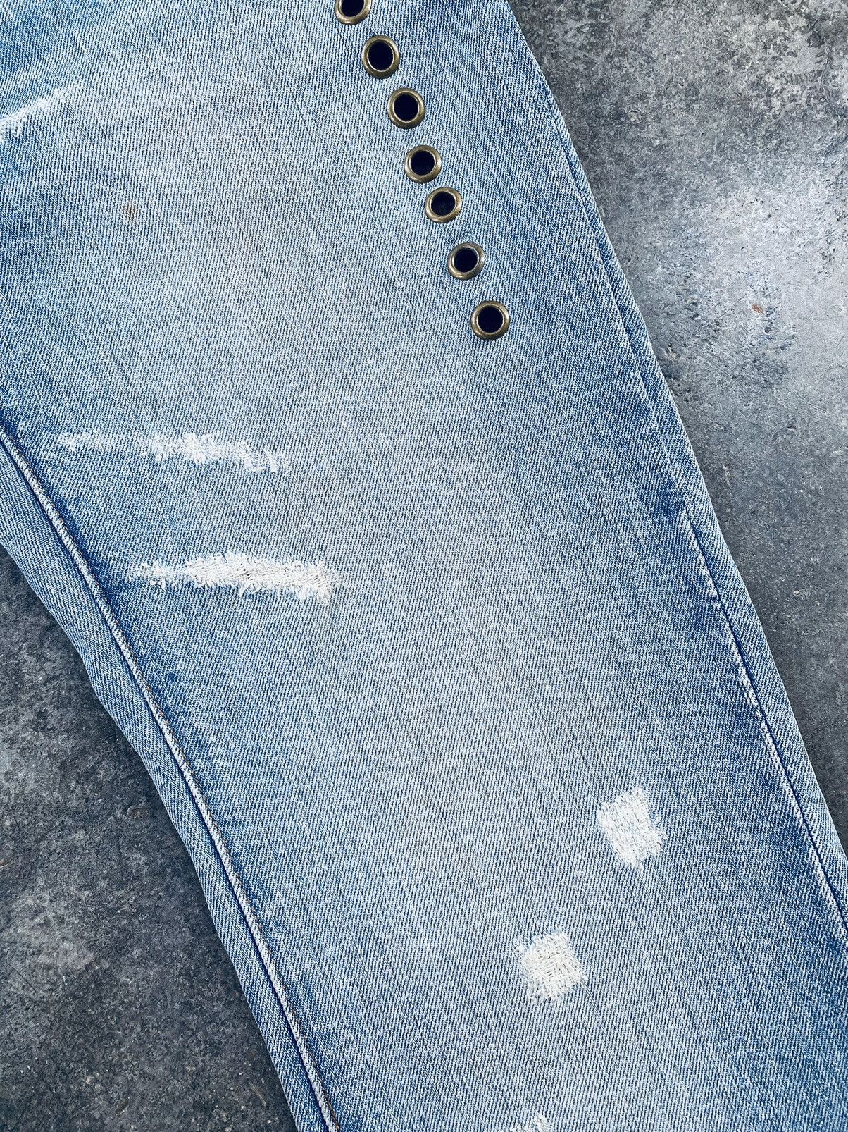 Japanese Brand Vintage Daily News Eyelet Distressed Denim Pants Size US 30 / EU 46 - 14 Thumbnail