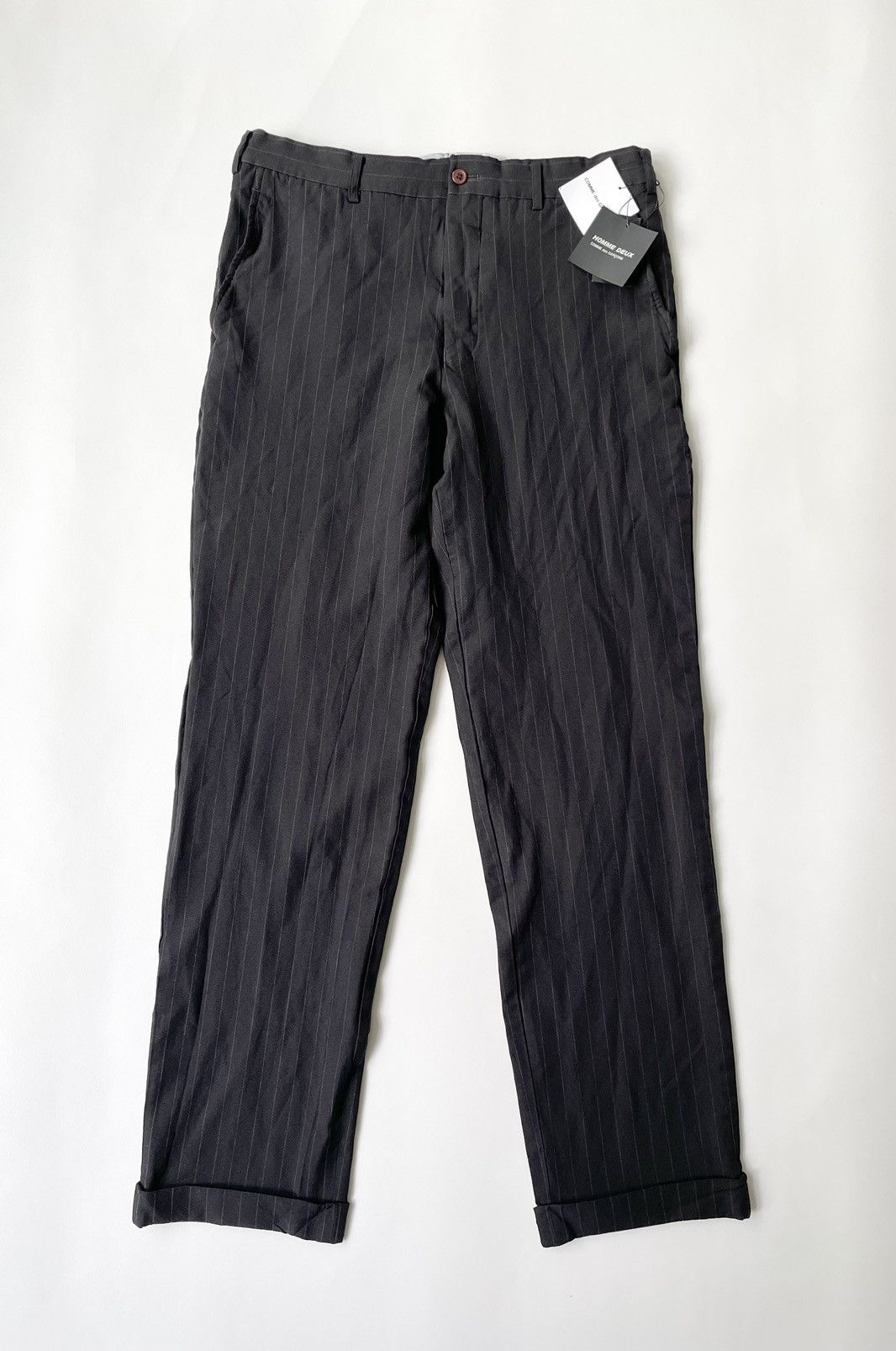 image of Comme Des Garcons x Comme Des Garcons Homme Deux Black/grey Pinstripe Tech Twill Trousers (Size 32)