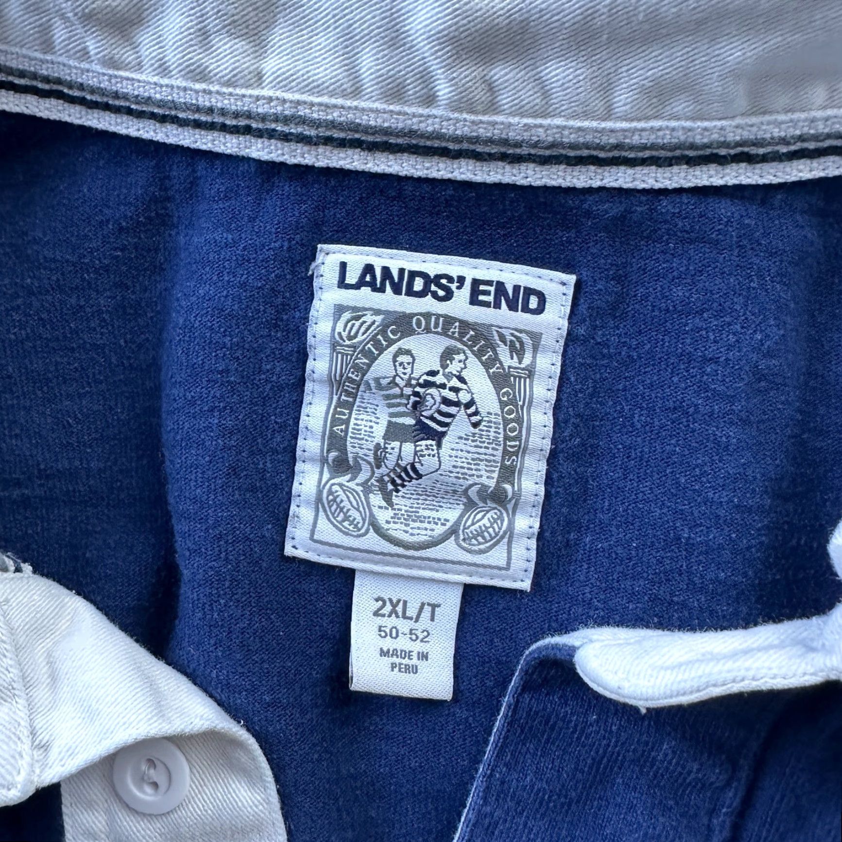 Lands' End VINTAGE Lands End Rugby Shirt Mens 2XLT 2XL Tall Blue Gray Long Sleeve Polo Size US XXL / EU 58 / 5 - 6 Thumbnail