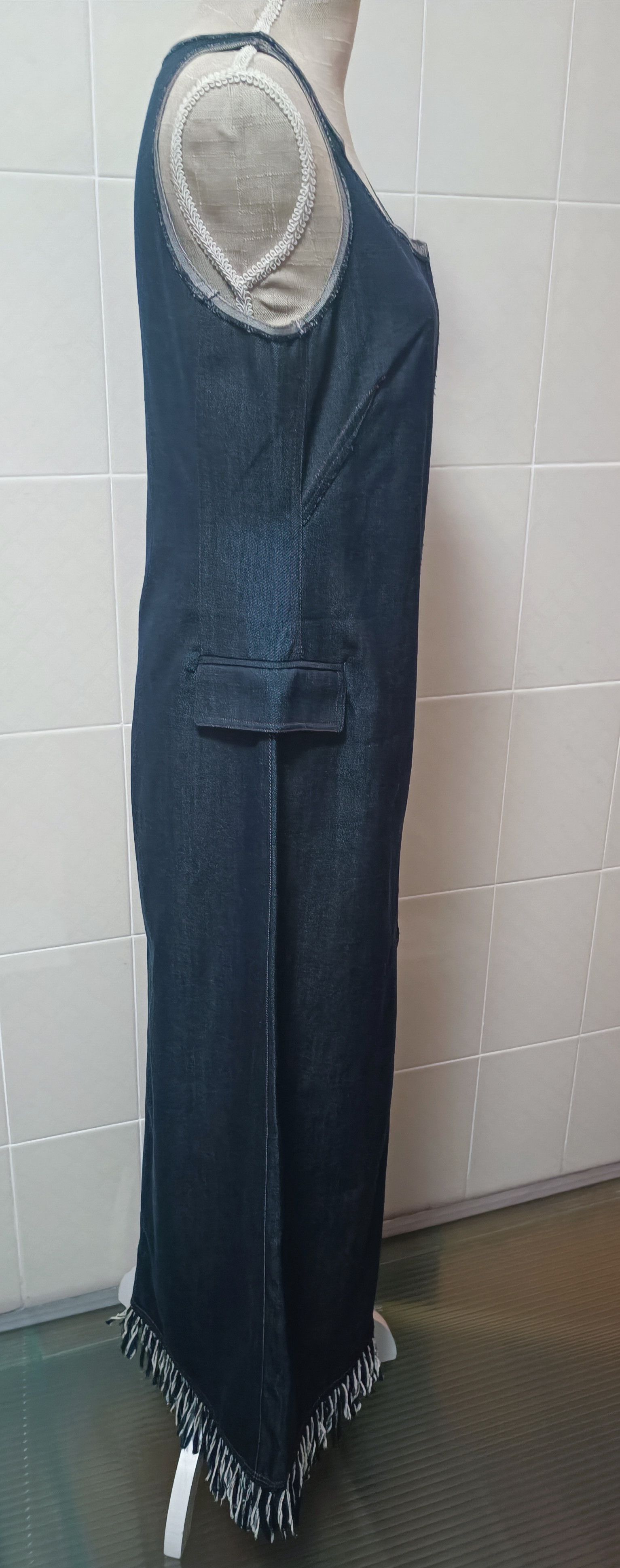 Jean Paul Gaultier Fall 1992- GaultierJeans - Fringed denim long dress Size L / US 10 / IT 46 - 3 Thumbnail