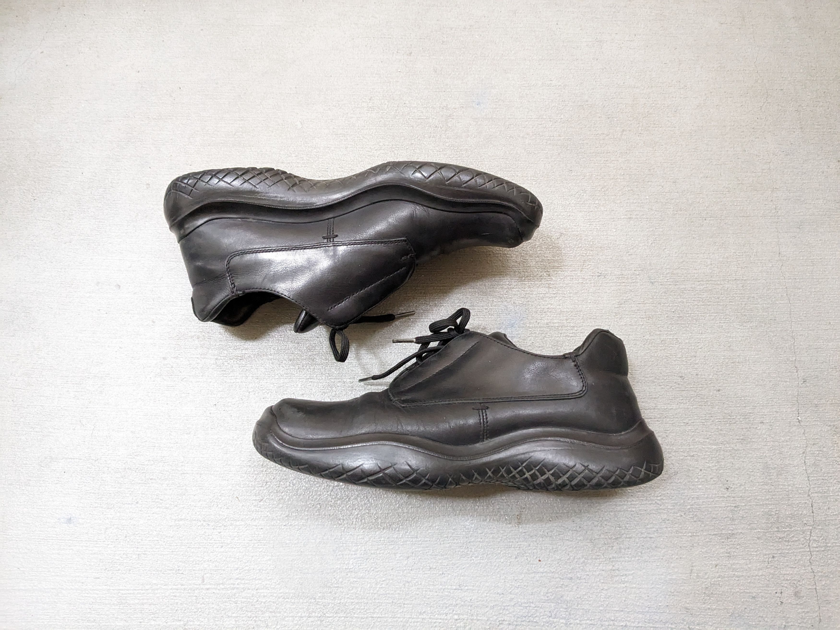 Prada Sneakers Size 9.5 Black Leather Vibram Y2K Lace Up