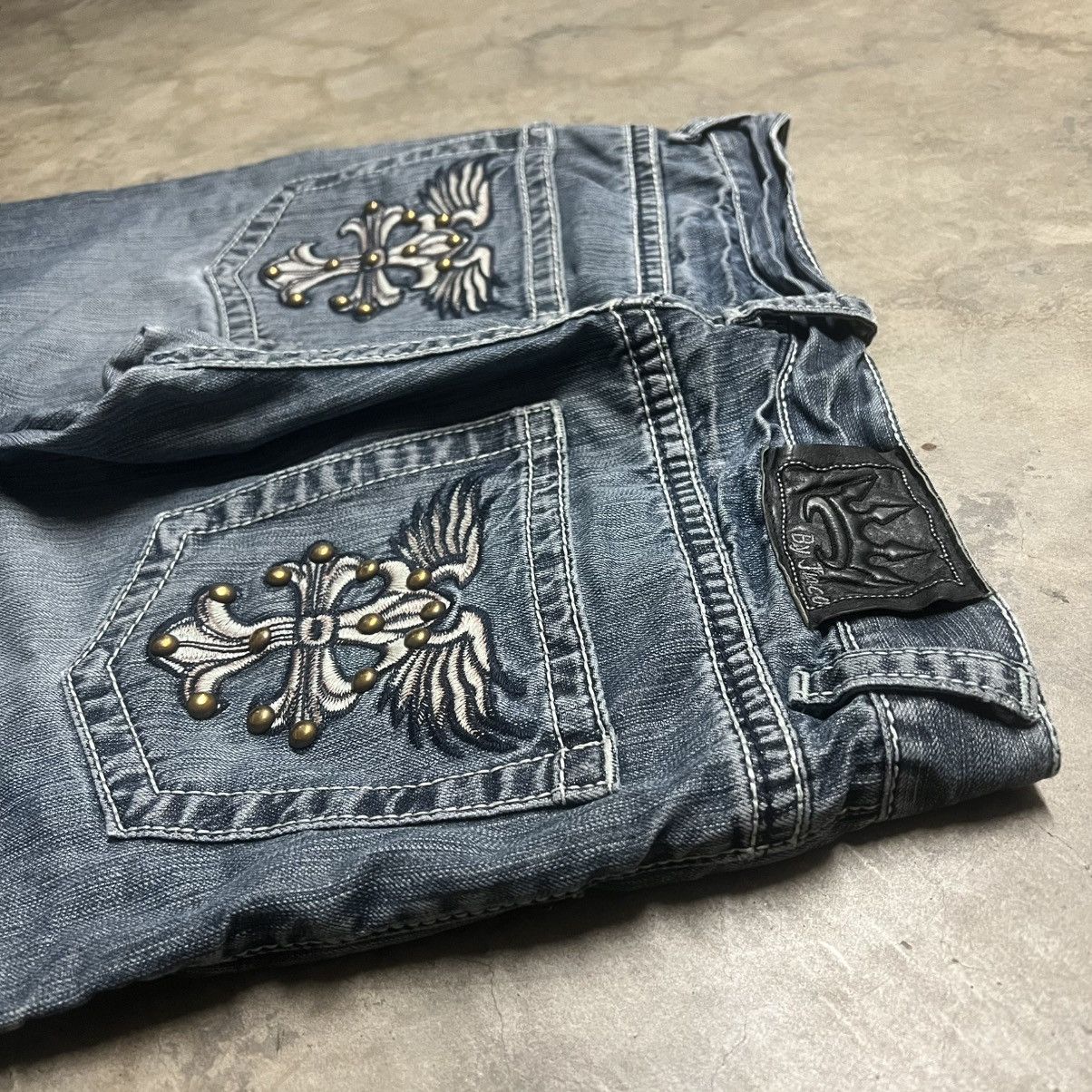 Affliction × Ed Hardy × JNCO Vintage Y2K JNCO Straight-Leg Embroidered Denim Jeans Size US 34 / EU 50 - 3 Thumbnail