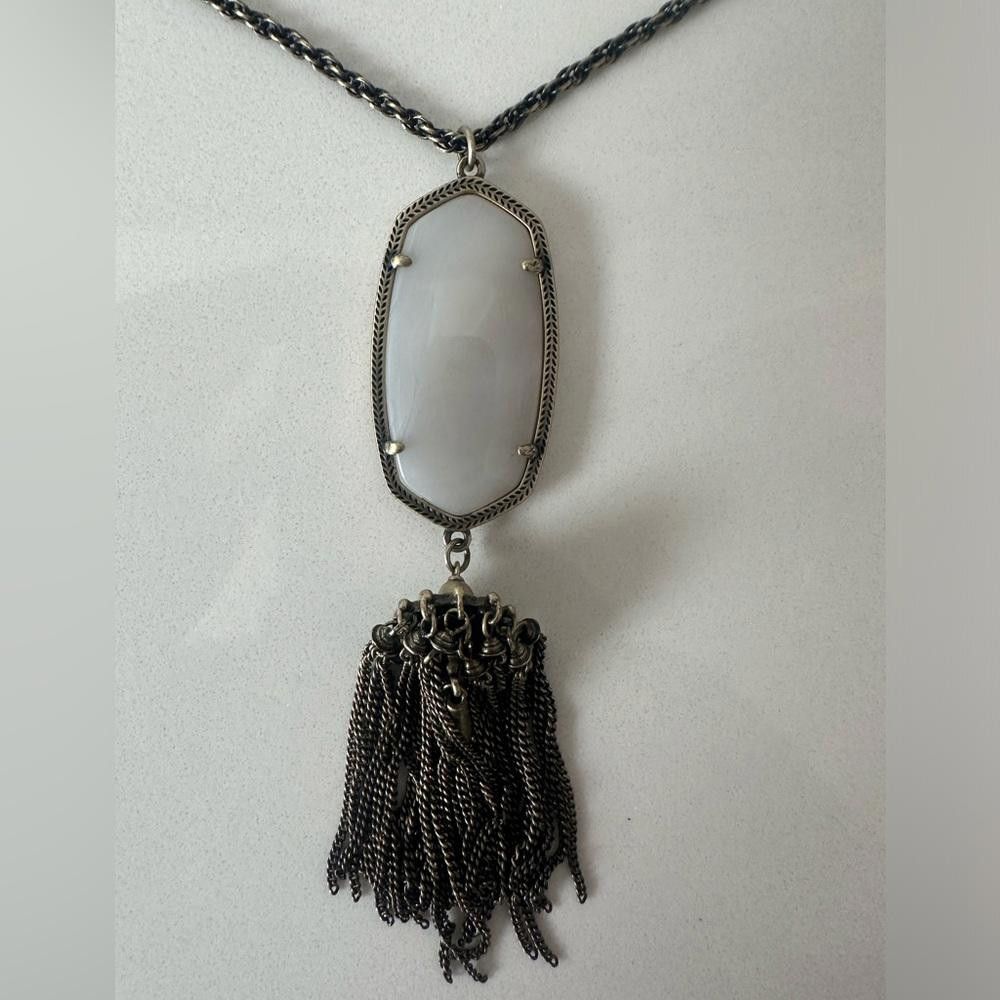 Designer Kendra Scott Rayne Tan Banded Agate Long Tassel Necklace Size ONE SIZE - 1 Thumbnail