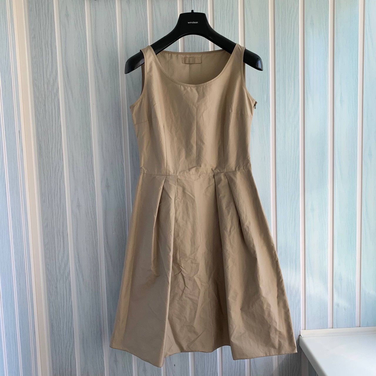 Prada Prada Beige Polyester Zip Pleated Sleeveless Fit Flare Dress Size S / US 4 / IT 40 - 1 Thumbnail