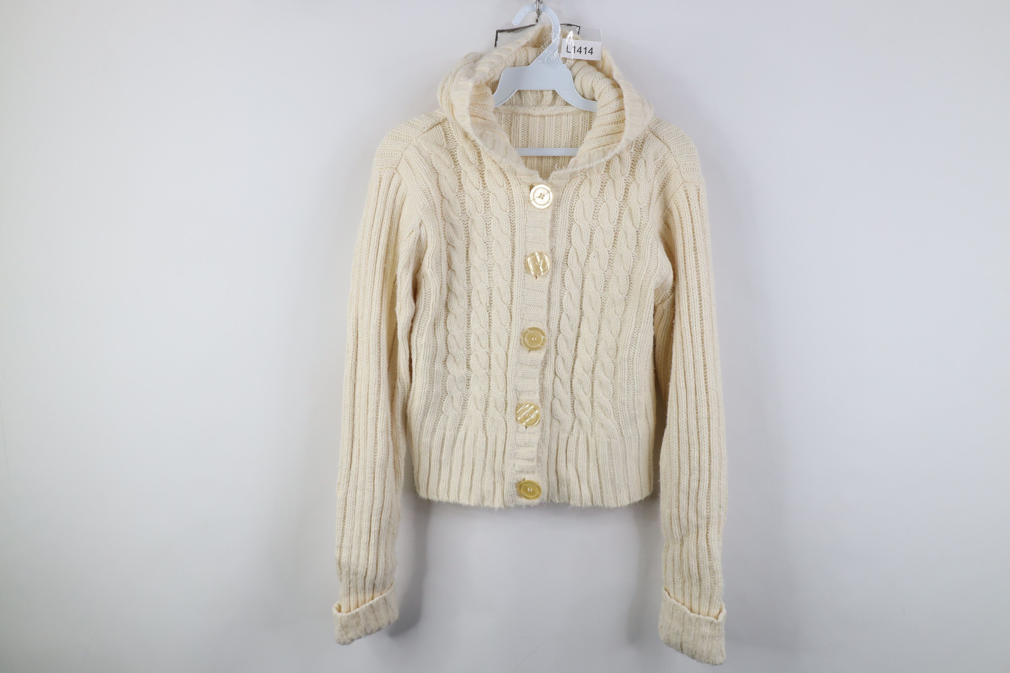 Vintage Vintage 90s Y2K Babydoll Cable Knit Fisherman Hooded Sweater Size S / US 4 / IT 40 - 1 Thumbnail