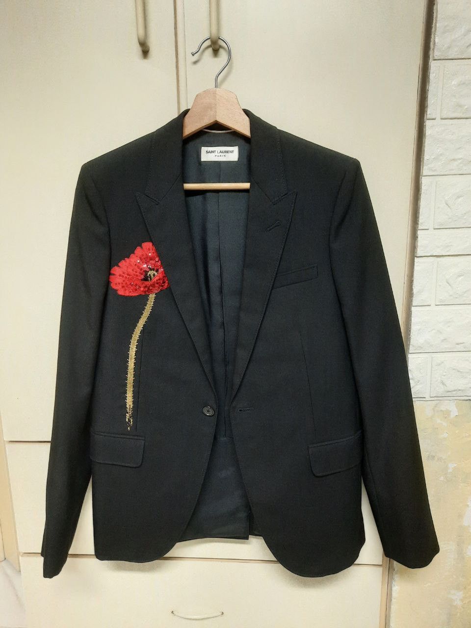 Hedi Slimane × Saint Laurent Paris SS15 Poppy Sequin Tuxedo Suit Size 44R - 1 Thumbnail