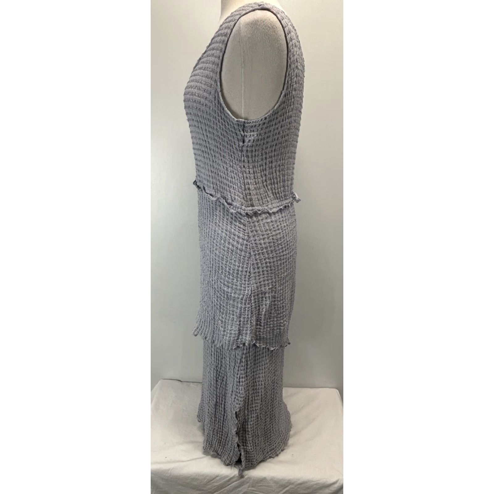 Vintage OHM Sleeveless Maxi Dress Large Gray Layered Stretch Lagenlook Womens Size L / US 10 / IT 46 - 2 Thumbnail
