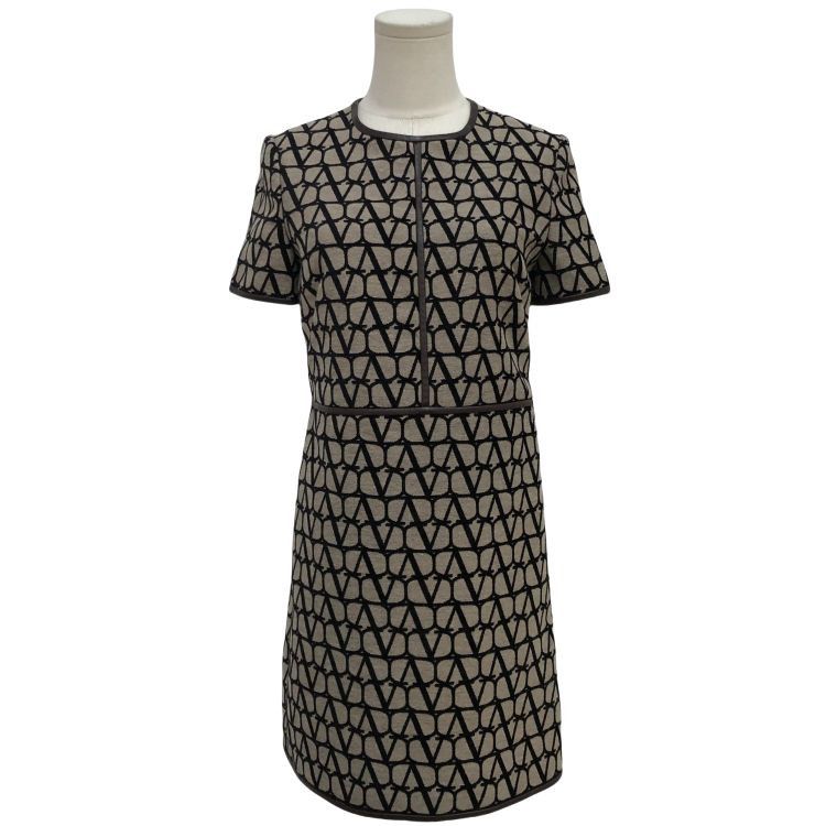Valentino Valentino VLogo Pattern Leather Trim Dress Size 38 Size XS / US 0-2 / IT 36-38 - 1 Thumbnail