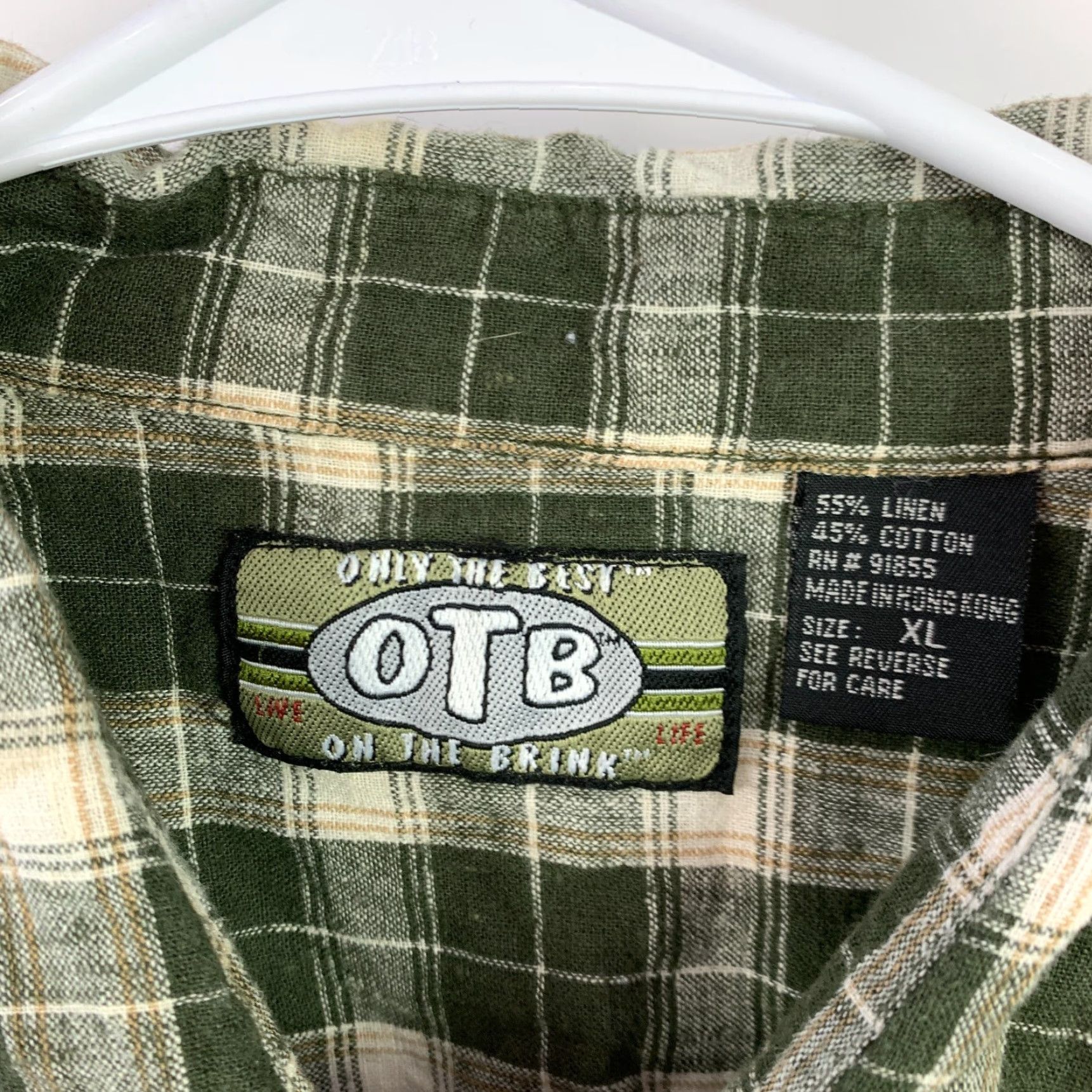 Vintage Vtg 90s OTB On The Brink Green Plaid Linen Blend Long Sleeve Shirt Mens XL Shirt Size US XL / EU 56 / 4 - 3 Thumbnail