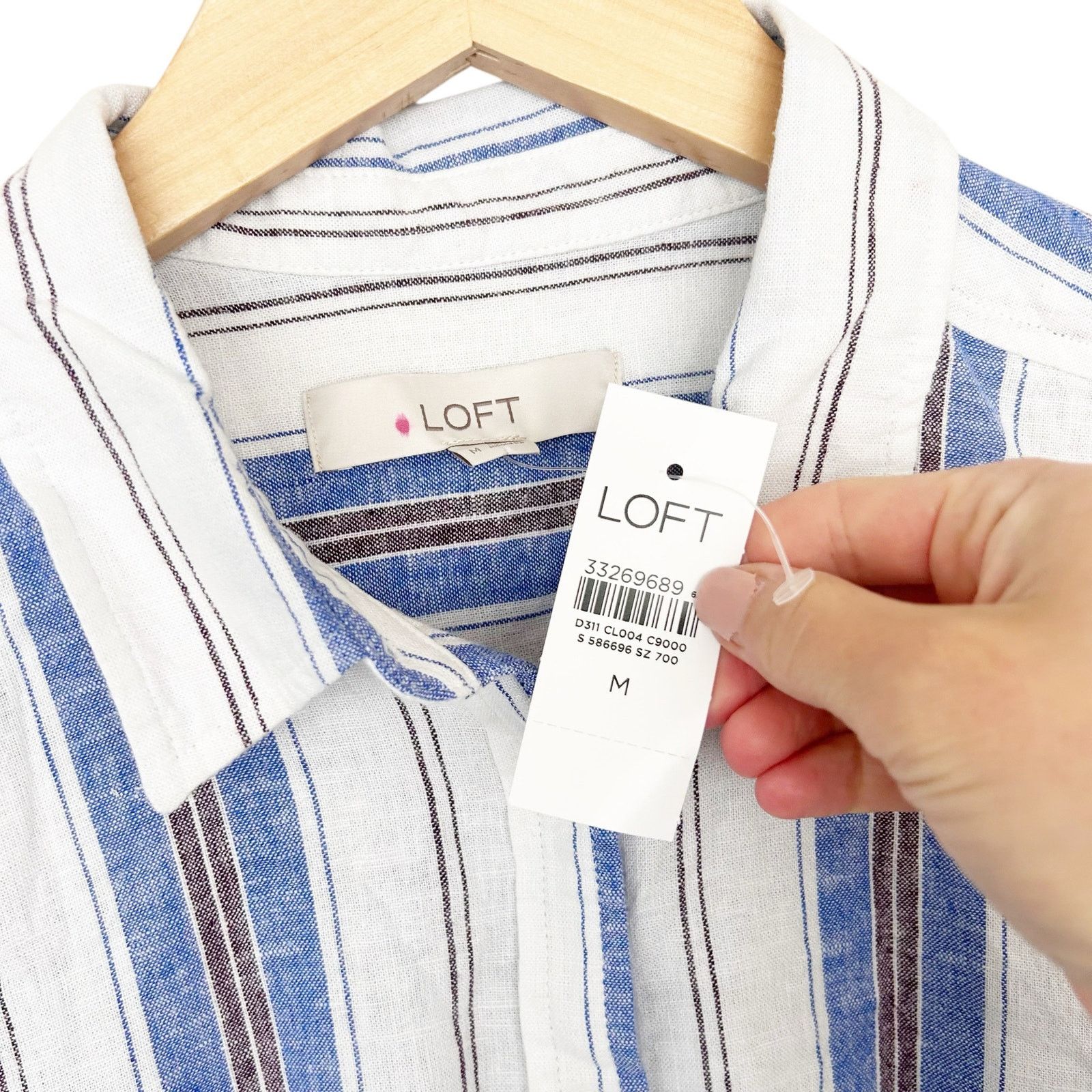 Loft Loft Blue White Striped Linen Blend Long Sleeve Button Down Size M / US 6-8 / IT 42-44 - 3 Thumbnail