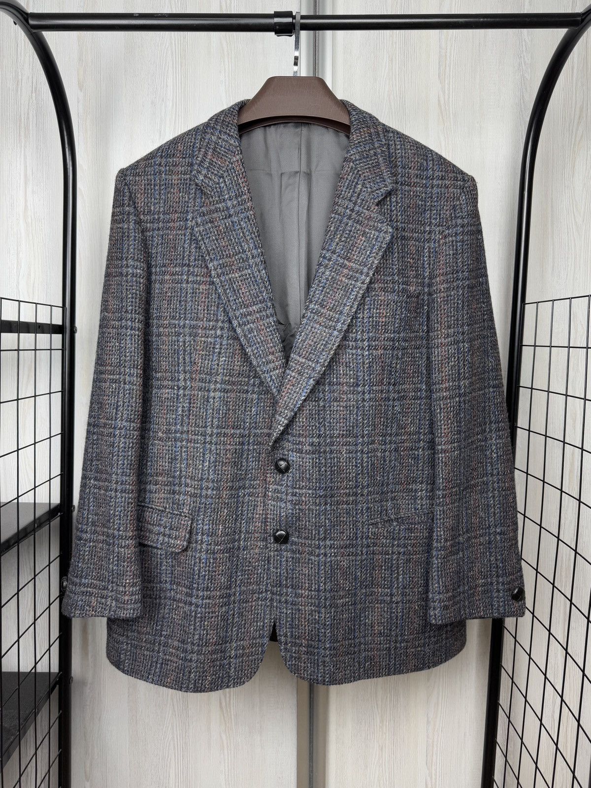 Harris Tweed Harris Tweed Walbusch Vintage Grey Check Plaid Wool Blazer Size 44R - 1 Thumbnail