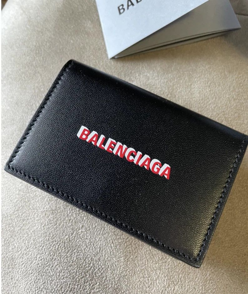 Balenciaga Balenciaga DOUBLE LOGO PRINT LEATHER MINI WALLET Black Size ONE SIZE - 1 Thumbnail