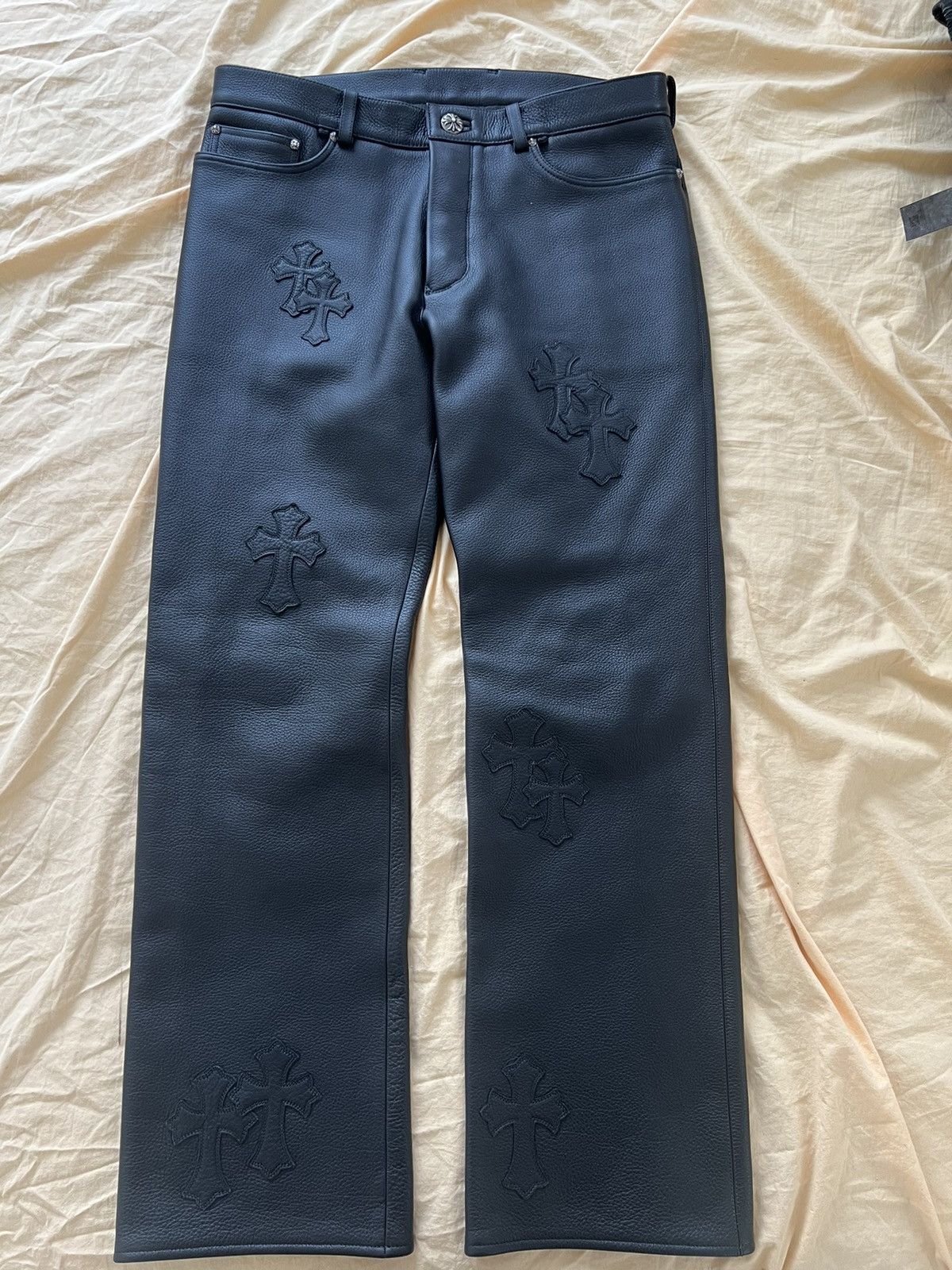Chrome Hearts Cross Patch Leather Pants