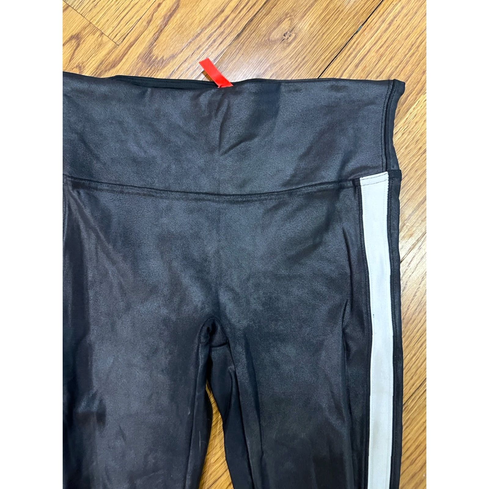 Spanx VINTAGE Spanx Leggings Womens Size Small Black Faux Leather Striped Full Length Pants Going Out Women Size 28" / US 6 / IT 42 - 2 Thumbnail