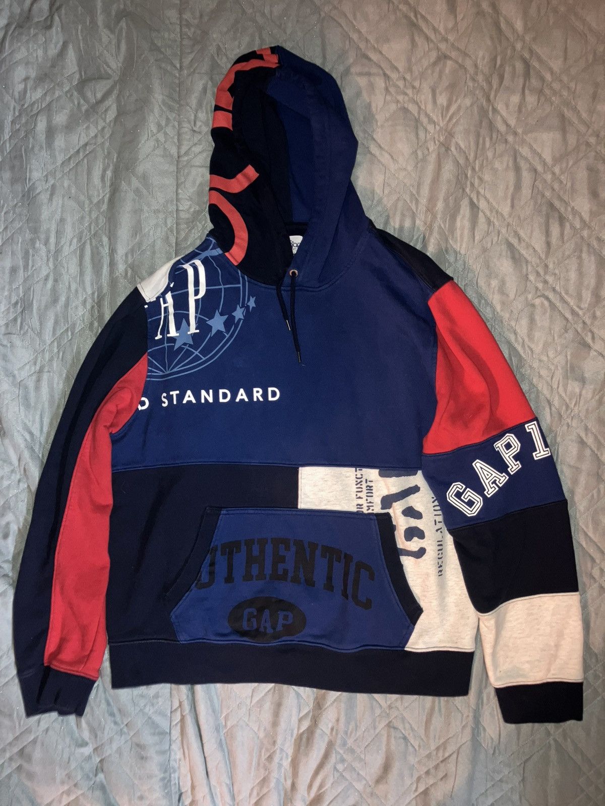 Gap Logo Remix Hoodie Patchwork Hoodie Faded XL