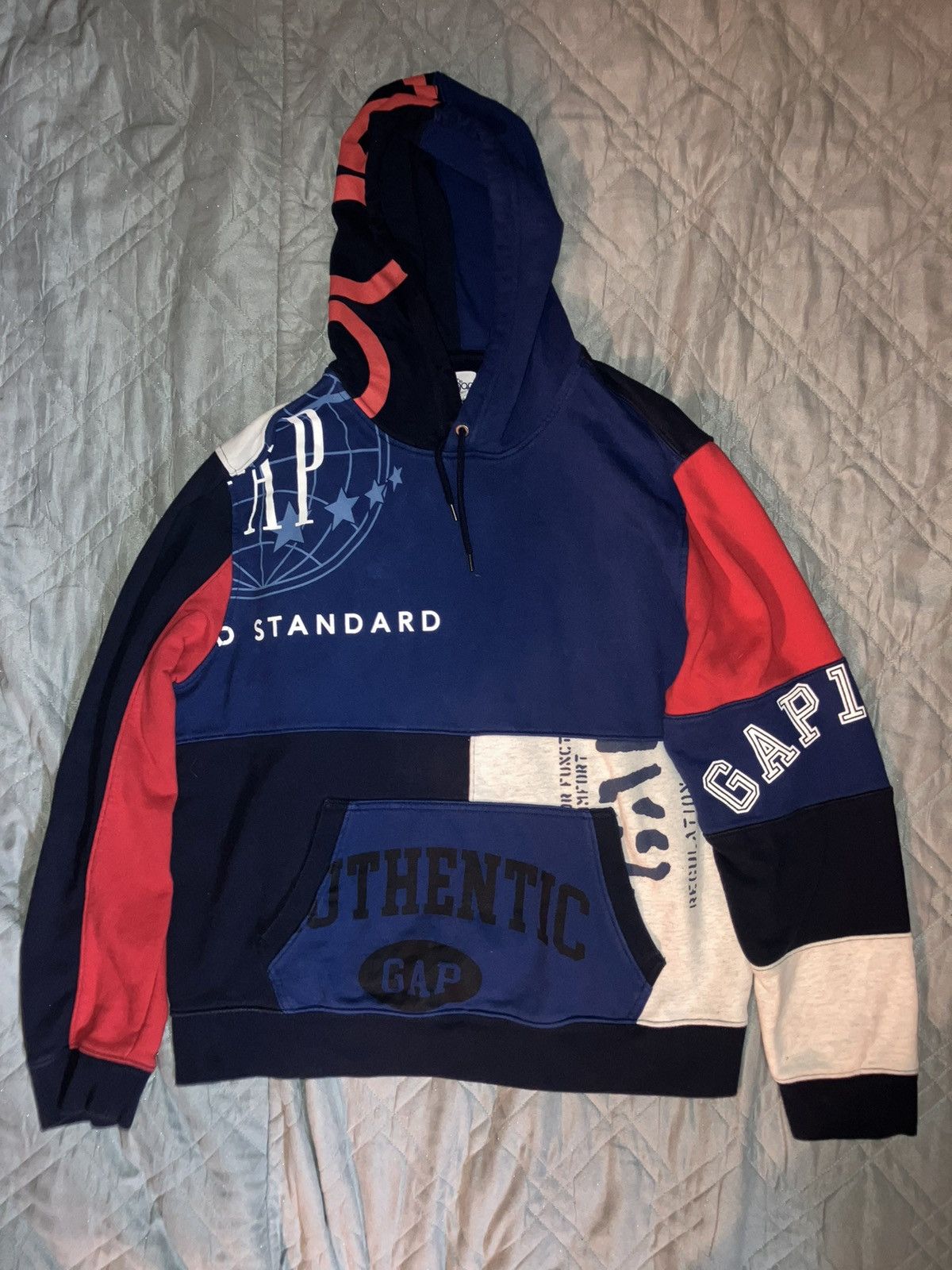 Image of Gap Logo Remix Hoodie Patchwork Hoodie Faded Xl, Men's