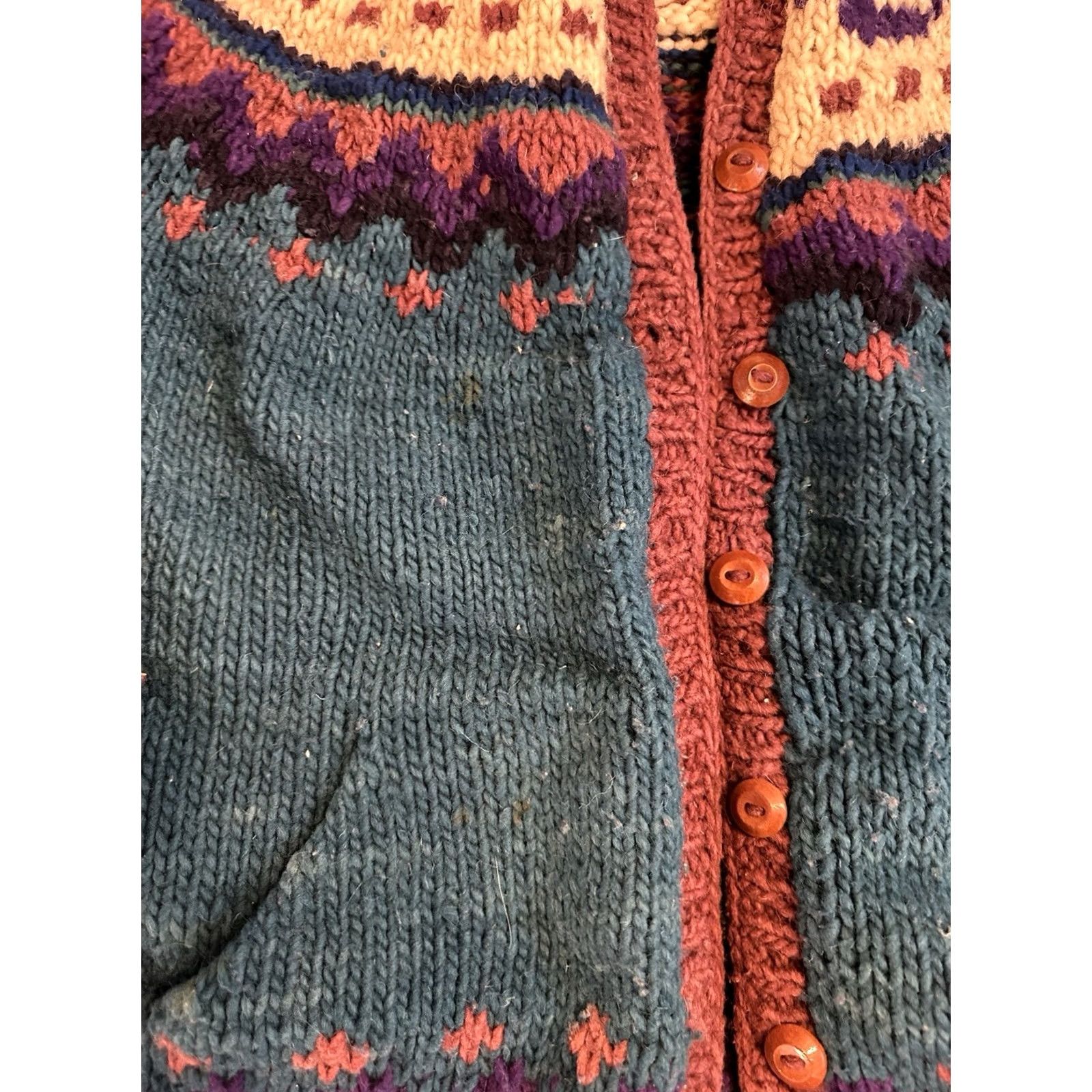 Vintage Otavalo Cardigan Sweater Womens Large Wool Button Up Hand Knit Ecuador Chunky Size L / US 10 / IT 46 - 2 Thumbnail
