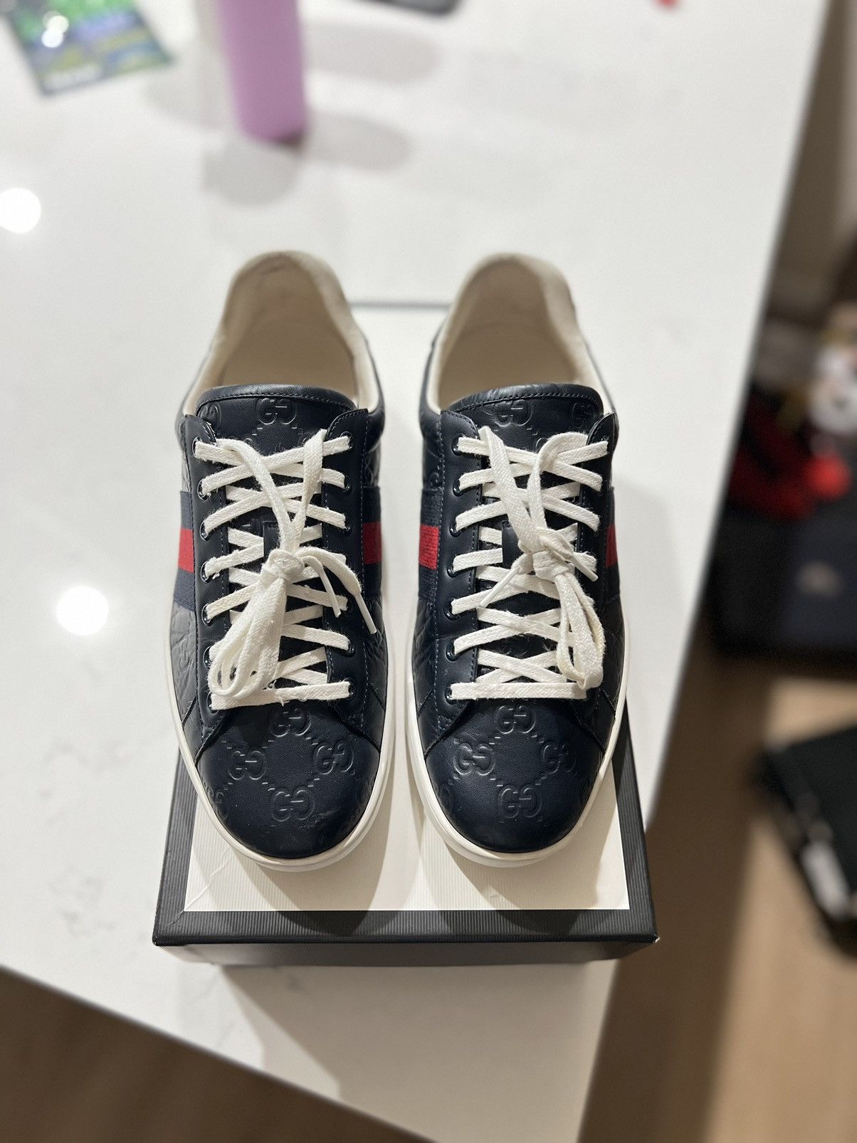 Gucci Gucci Ace Navy Monogram Size US 10.5 / EU 43-44 - 4 Thumbnail