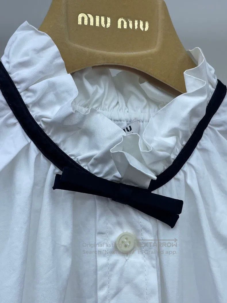 Miu Miu Miu Miu 36 Bow flying sleeve white shirt Size S / US 4 / IT 40 - 3 Thumbnail