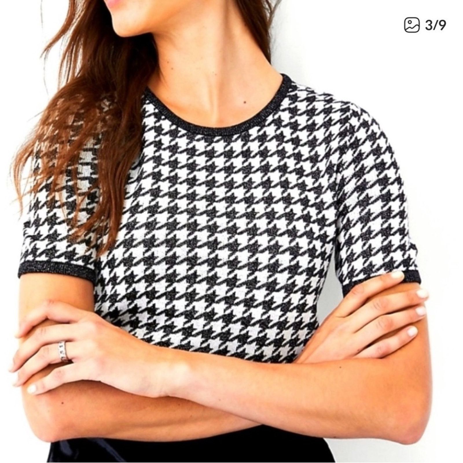 Ann Taylor Ann Taylor Stylish Black and White Houndstooth Tee size S Size S / US 4 / IT 40 - 3 Thumbnail